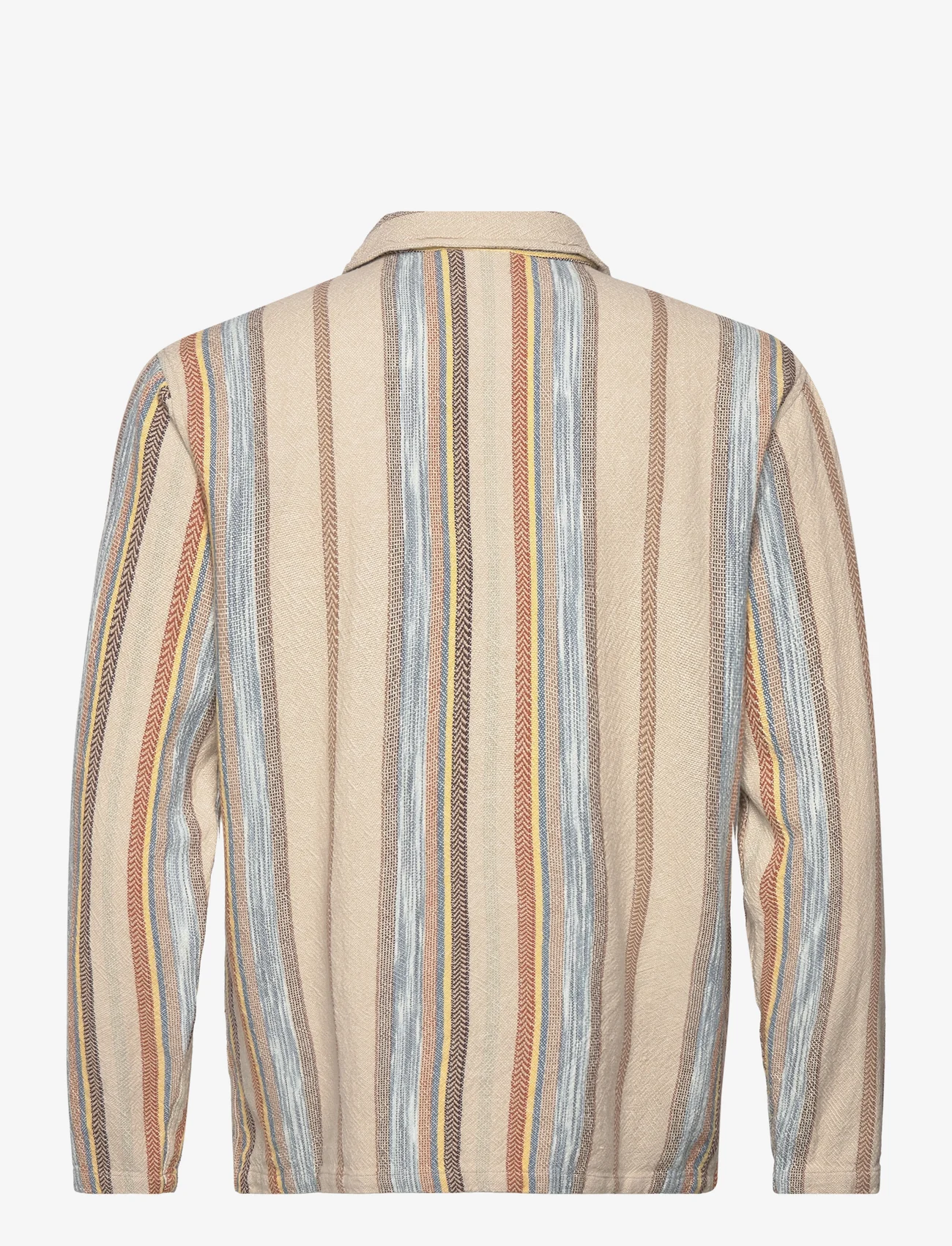 Knowledge Cotton Apparel - Regular woven striped overshirt - G - overshirts - beige stripe - 1