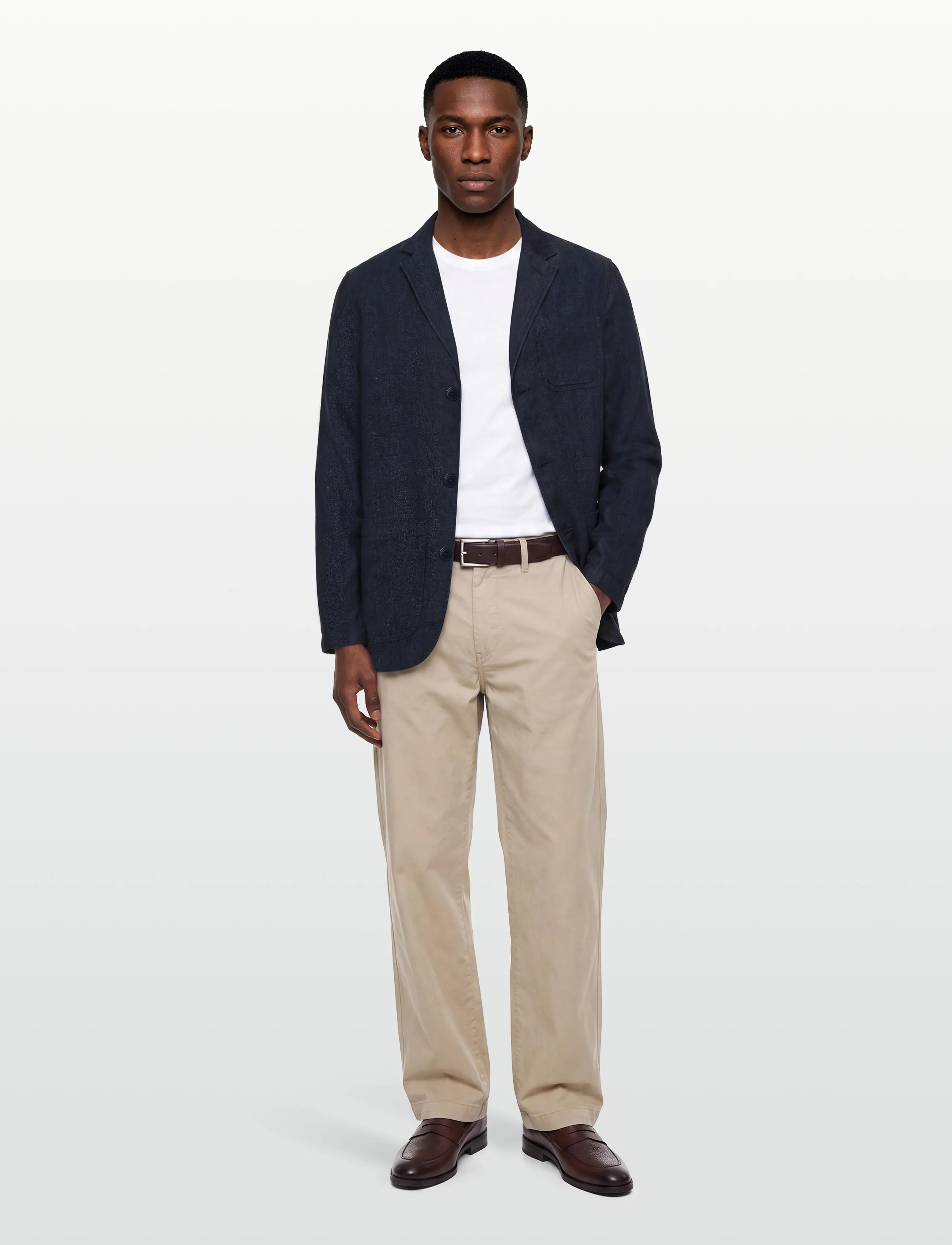 Knowledge Cotton Apparel Linen Blazer, XL, Marineblau - Single Breasted Männerswear
