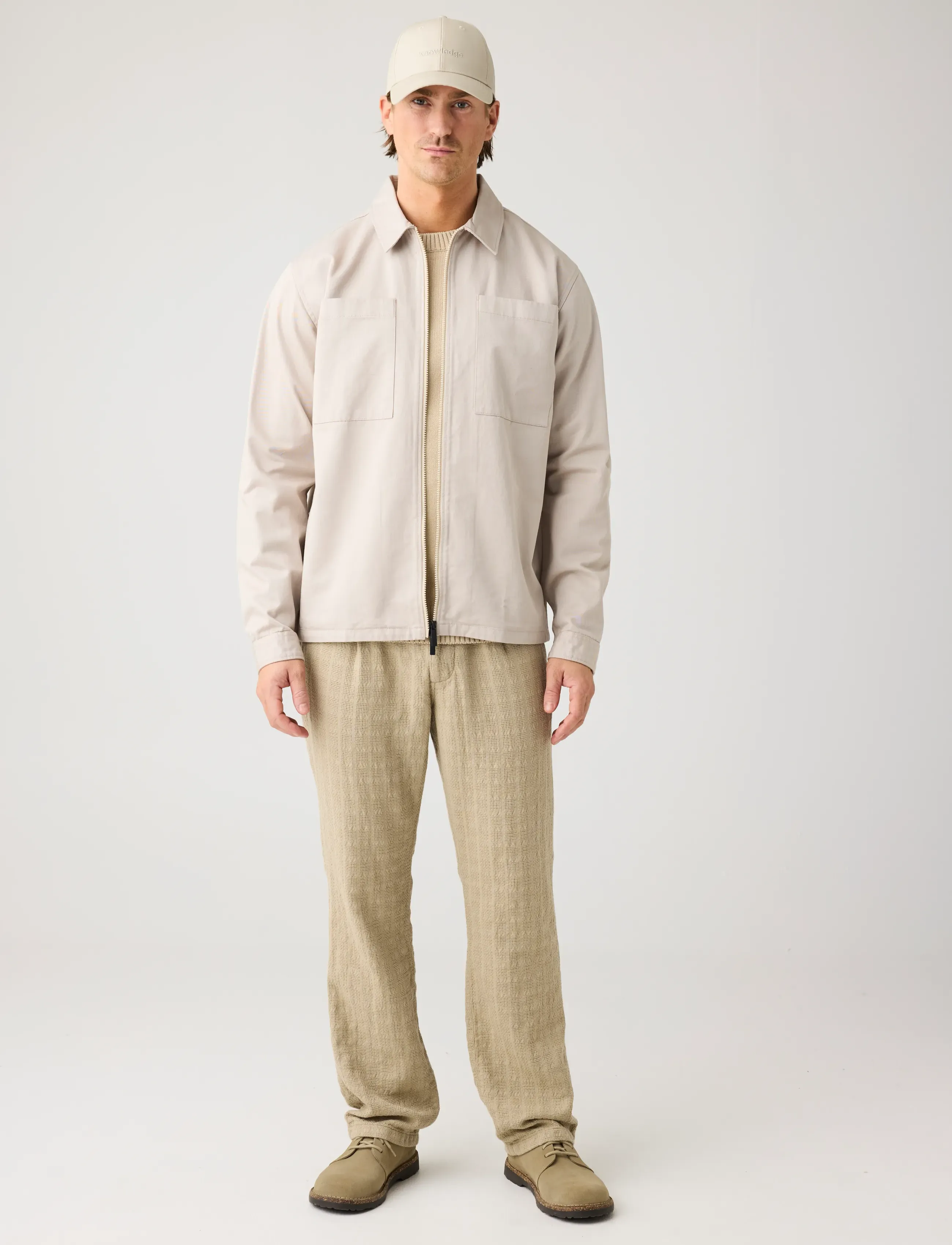 Knowledge Cotton Apparel Twill Zip Overshirt, L, Oberteile, Creme - Overshirts, Männerswear