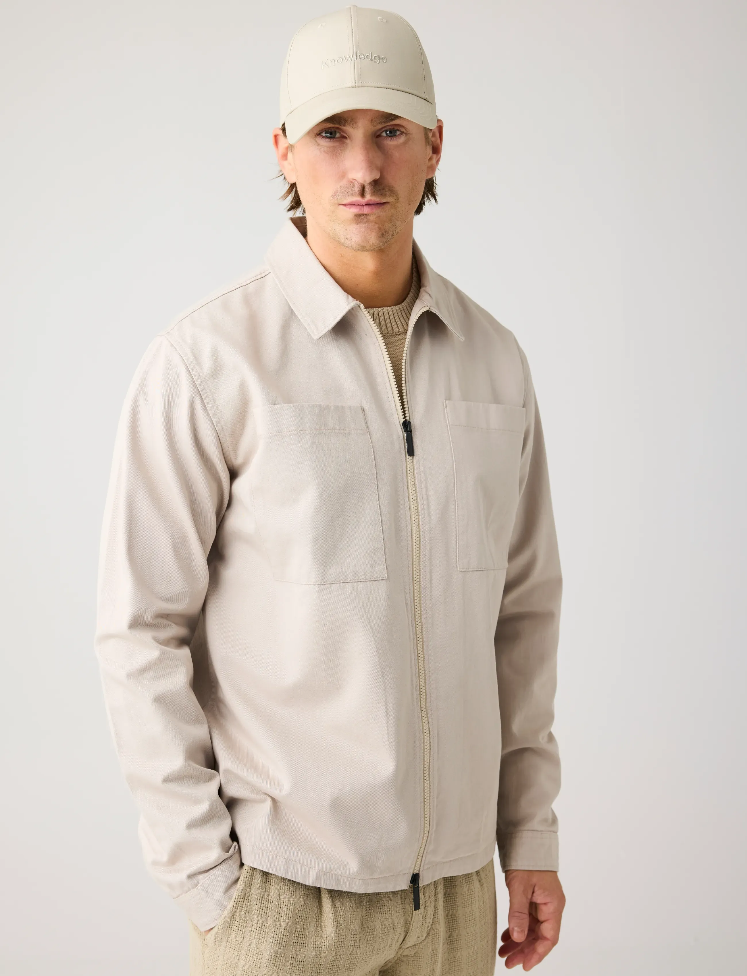 Knowledge Cotton Apparel - Twill zip overshirt - shop efter anledning - light feather gray - 3