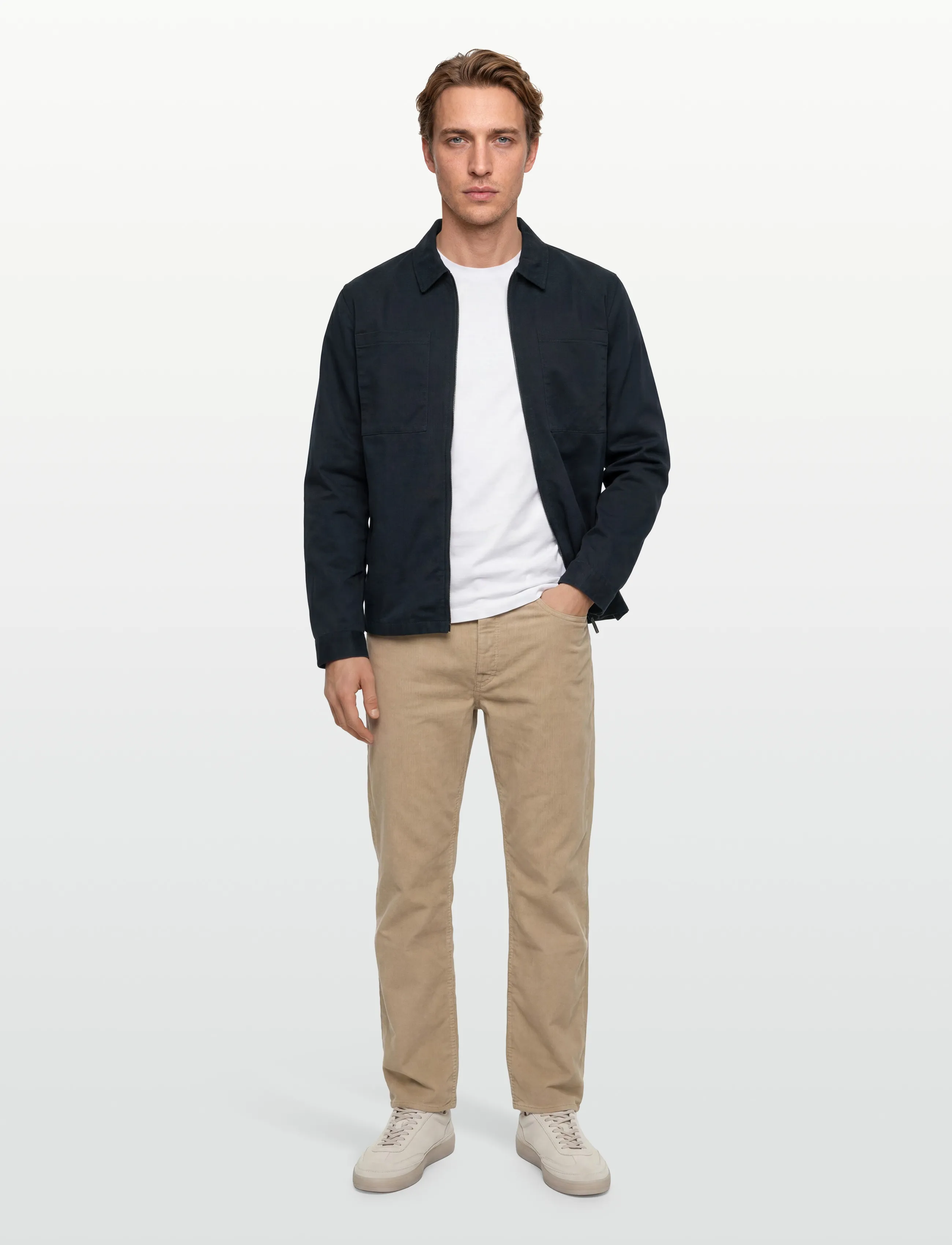 Knowledge Cotton Apparel Twill Zip Overshirt, XL, Oberteile, Marineblau - Overshirts, Männerswear