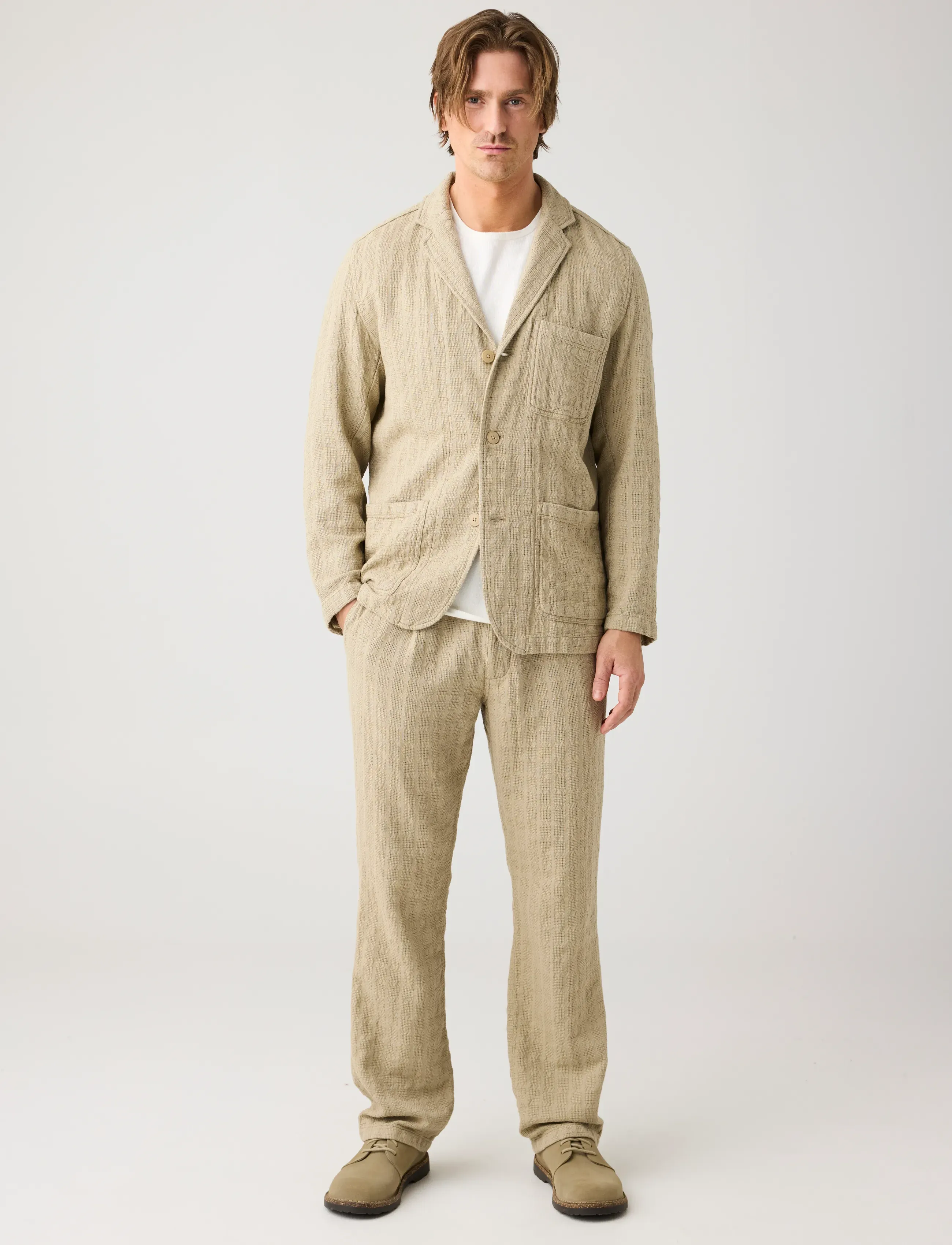 Knowledge Cotton Apparel Structure Blazer, S, Beige - Single Breasted Männerswear