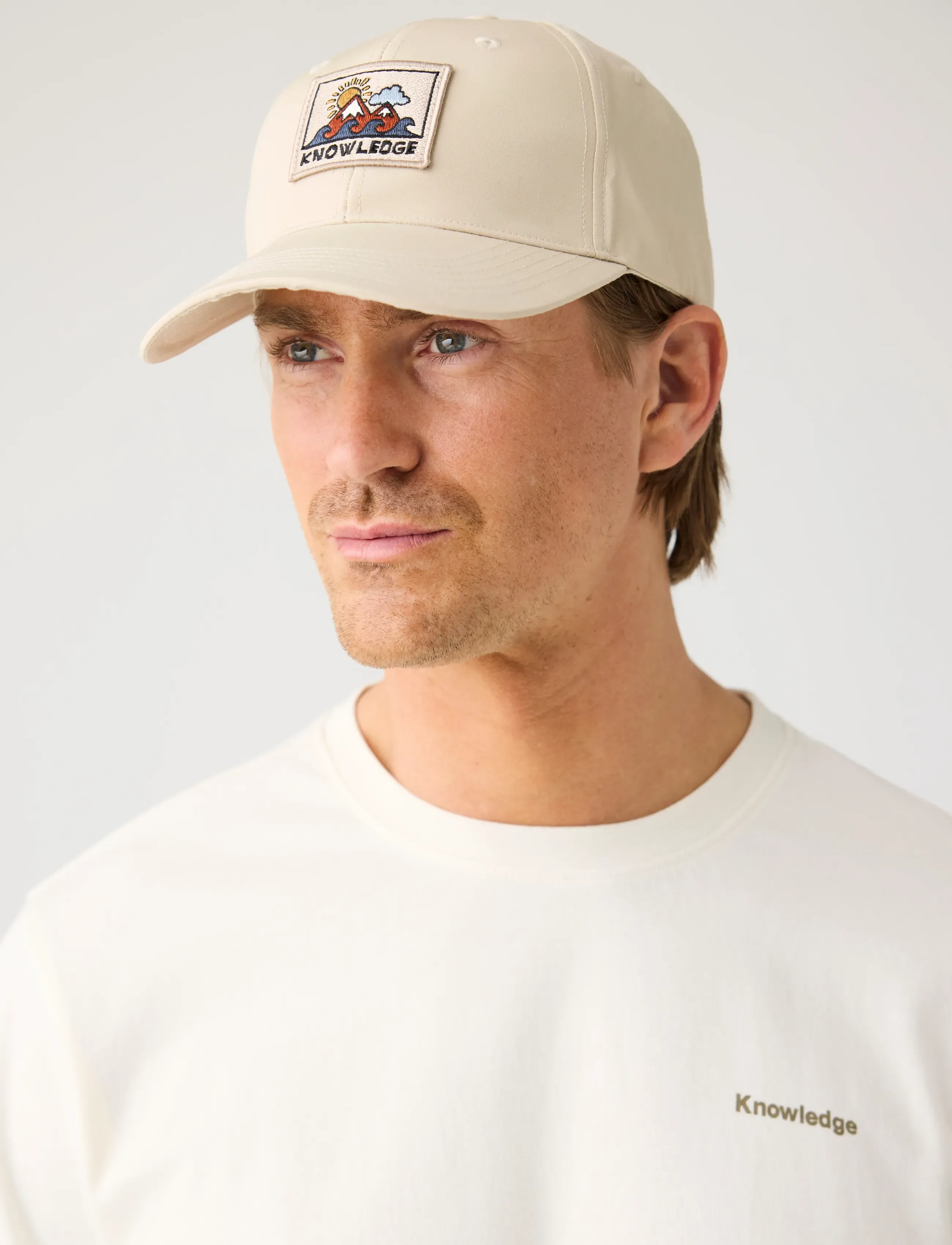 Knowledge Cotton Apparel Vent canvas 200 badge cap - Skandinavisk - LIGHT FEATHER GRAY / beige