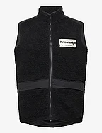 Teddy fleece hood vest with rib sto - BLACK JET