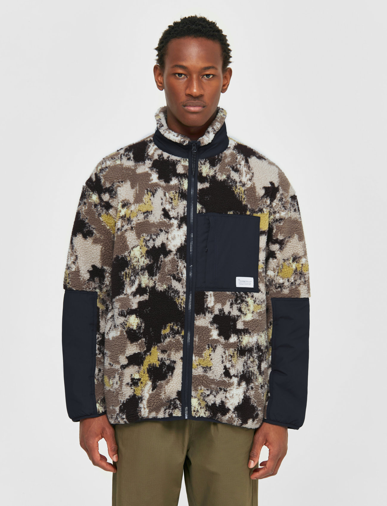 Knowledge Cotton Apparel - Oversized jaquard sherpa jacket - G - plīša džemperi - brown - 0