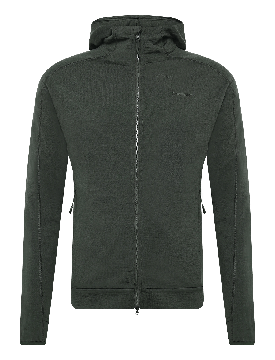 Knowledge Cotton Apparel - Dynamic wool fleece hoodie - teddy-pusad - forest night - 0