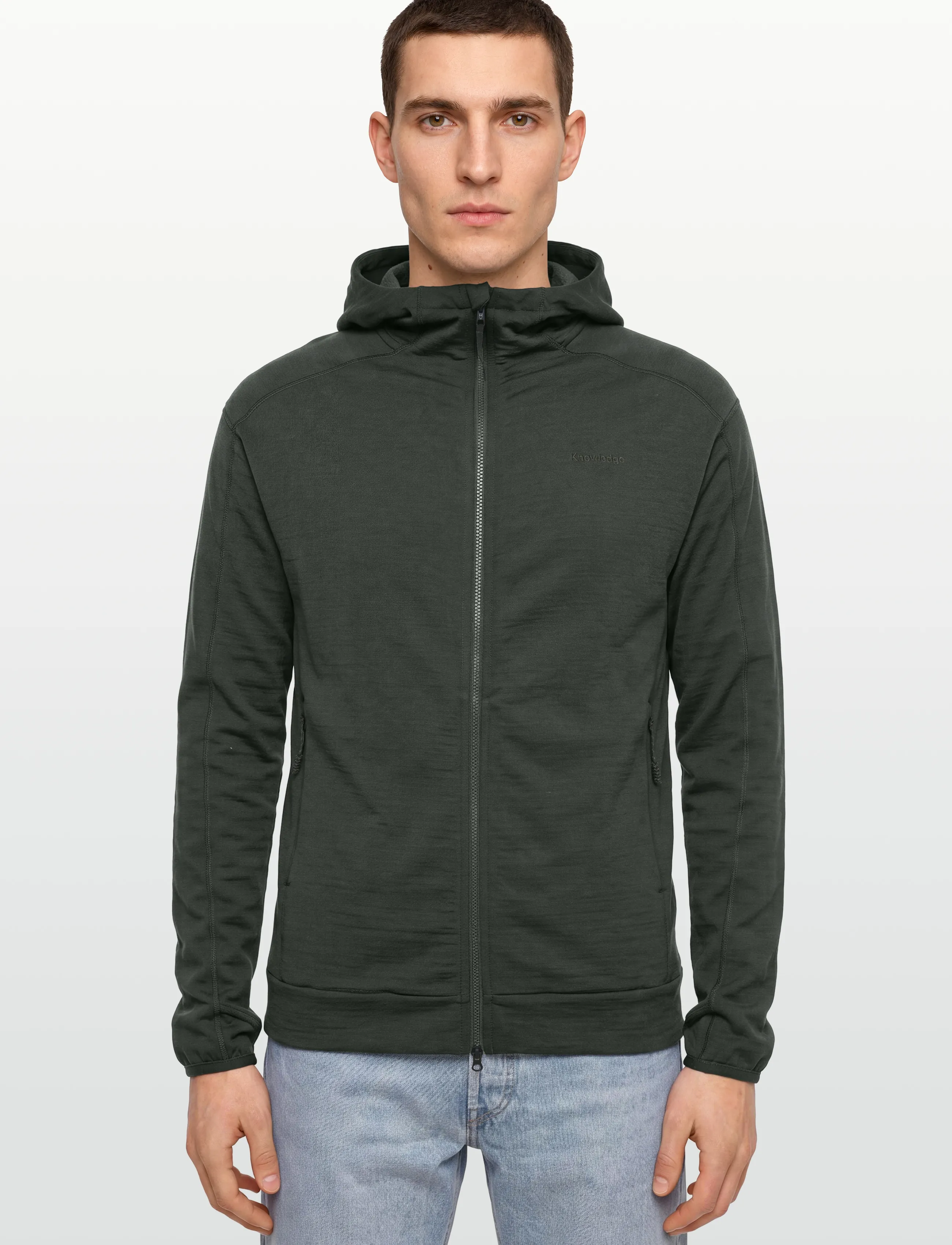 Knowledge Cotton Apparel - Dynamic wool fleece hoodie - teddy sweaters - forest night - 3