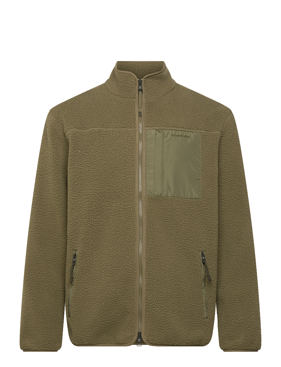 Knowledge Cotton Apparel - Loose Fit Zip Fleece - GRS/Vegan - plīša džemperi - burned olive - 0