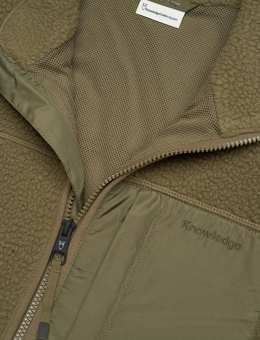 Knowledge Cotton Apparel - Loose Fit Zip Fleece - GRS/Vegan - plīša džemperi - burned olive - 2
