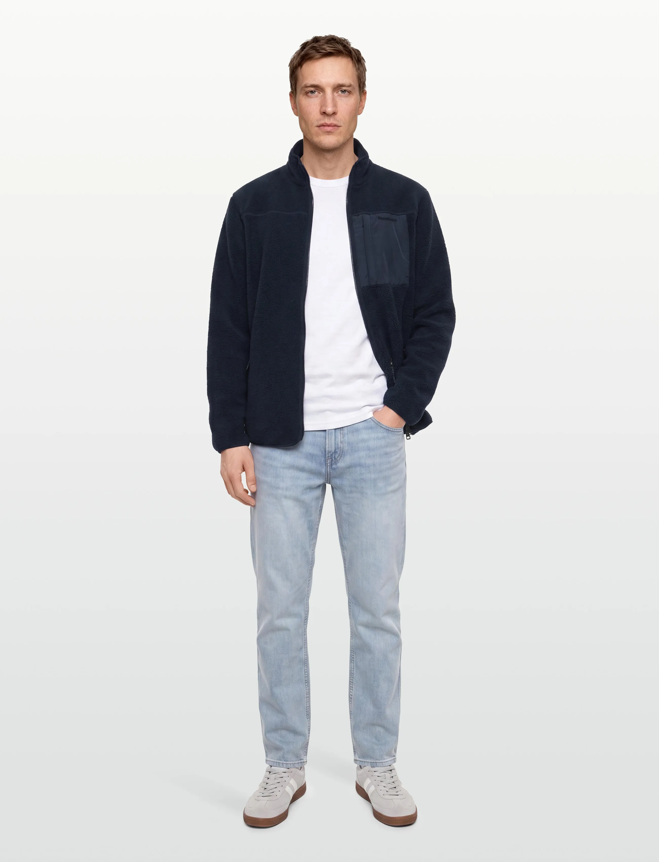Knowledge Cotton Apparel Loose Fit Zip Fleece - Grs/Vegan, M, Blue, Sweatshirts & Hoodies > Fleeces, Herre