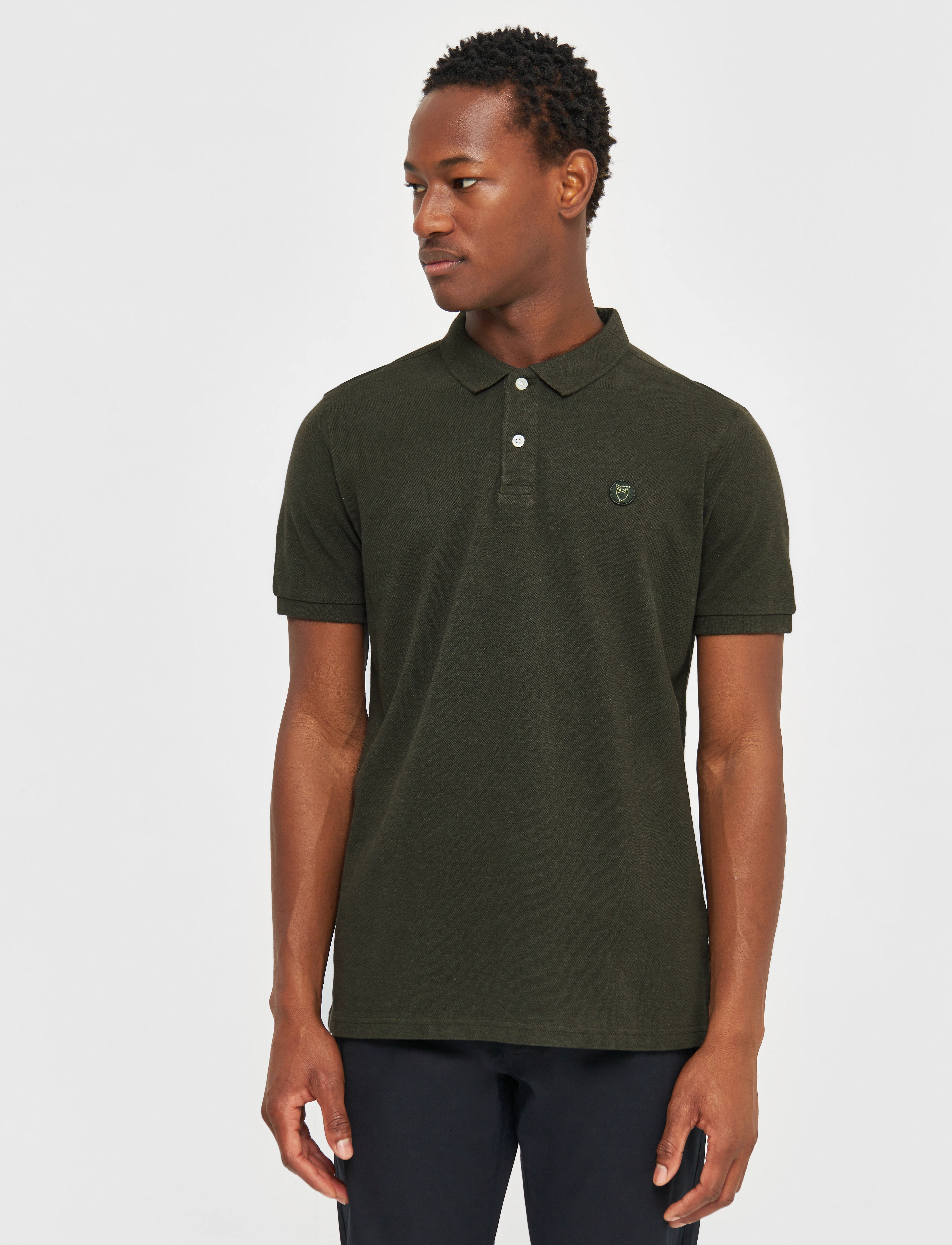 Knowledge Cotton Apparel - Basic badge polo - GOTS/Vegan - lühikeste varrukatega polod - green melange - 4