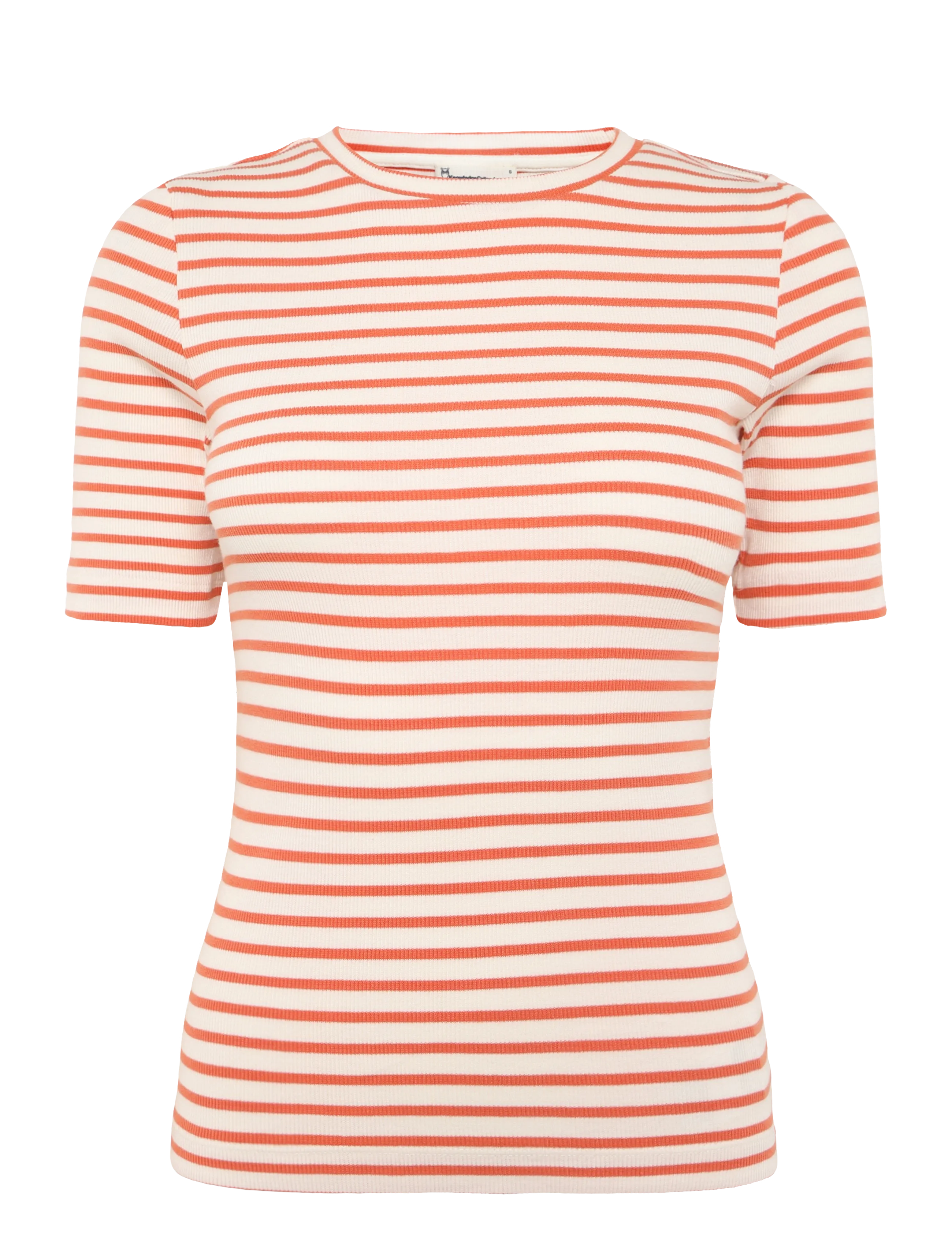 Knowledge Cotton Apparel Striped rib t-shirt - Regenerative - T-shirts & Toppe - RED STRIPE / red