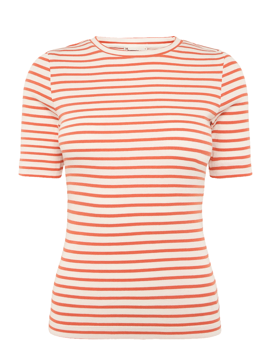 Knowledge Cotton Apparel - Striped rib t-shirt - Regenerative - red stripe - 0