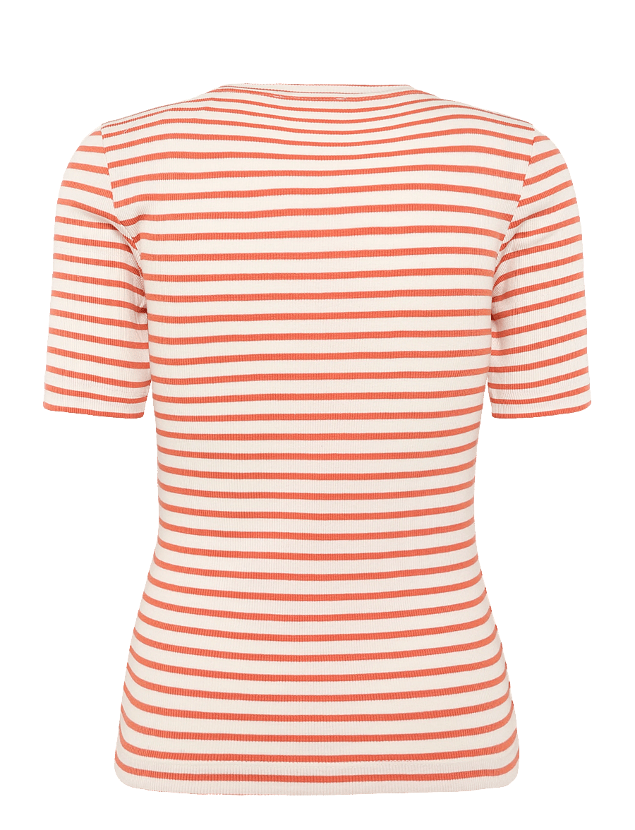Knowledge Cotton Apparel - Striped rib t-shirt - Regenerative - red stripe - 1