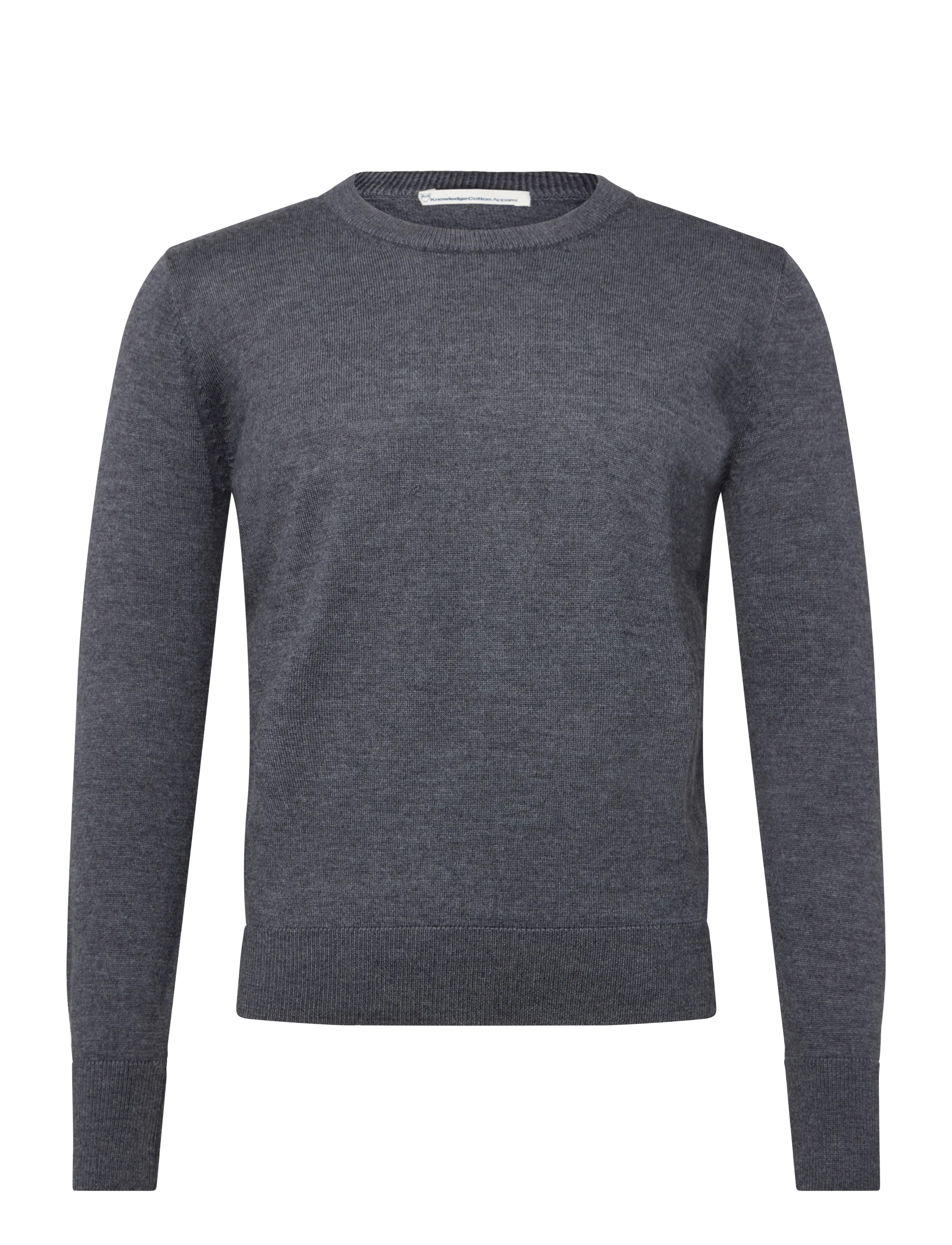 Knowledge Cotton Apparel Merino crew neck sweater - Knitwear - DARK GREY MELANGE / grey