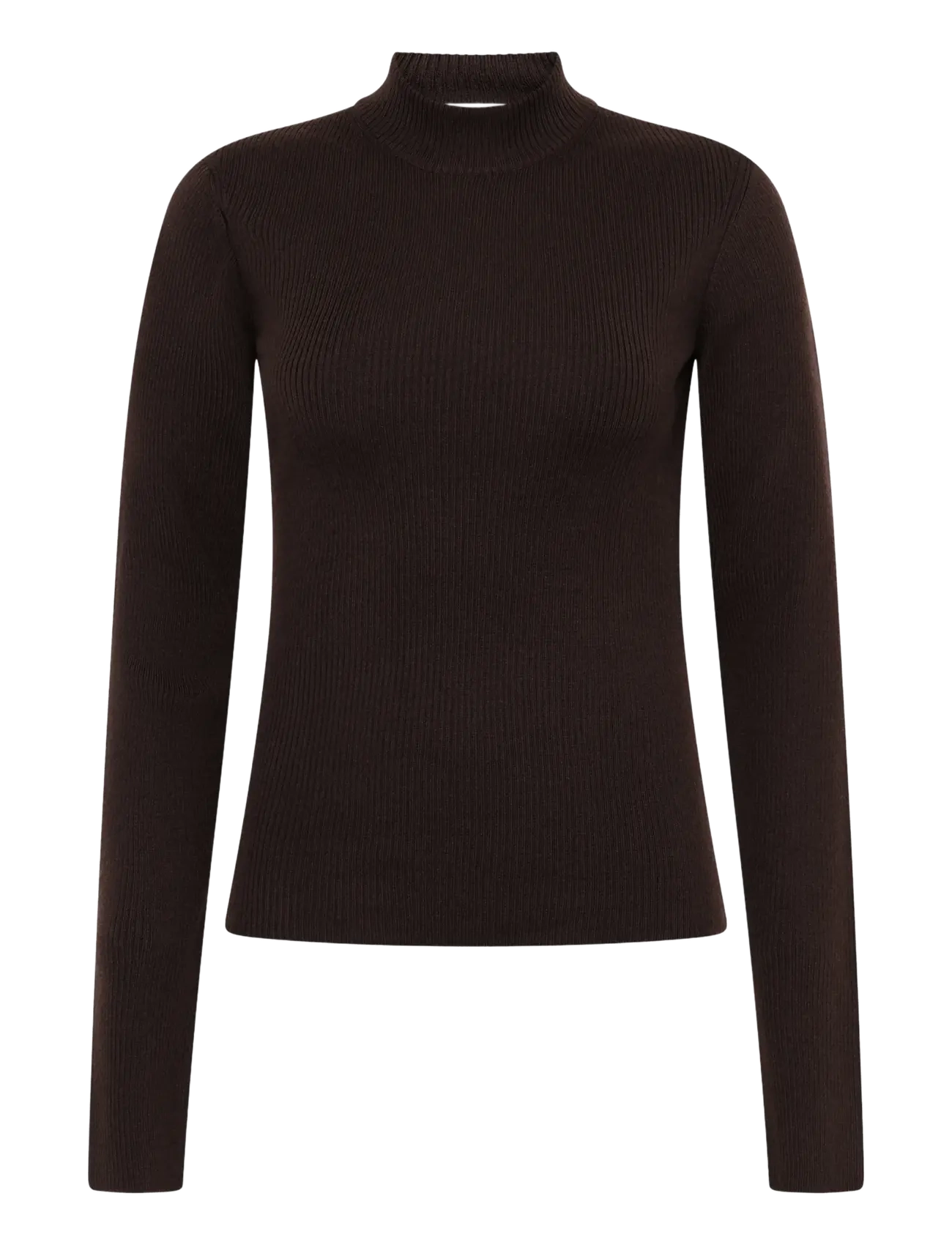 Knowledge Cotton Apparel Merino rib mock neck long sleeve t- - Turtleneck - CHOCOLATE TORTE / brown