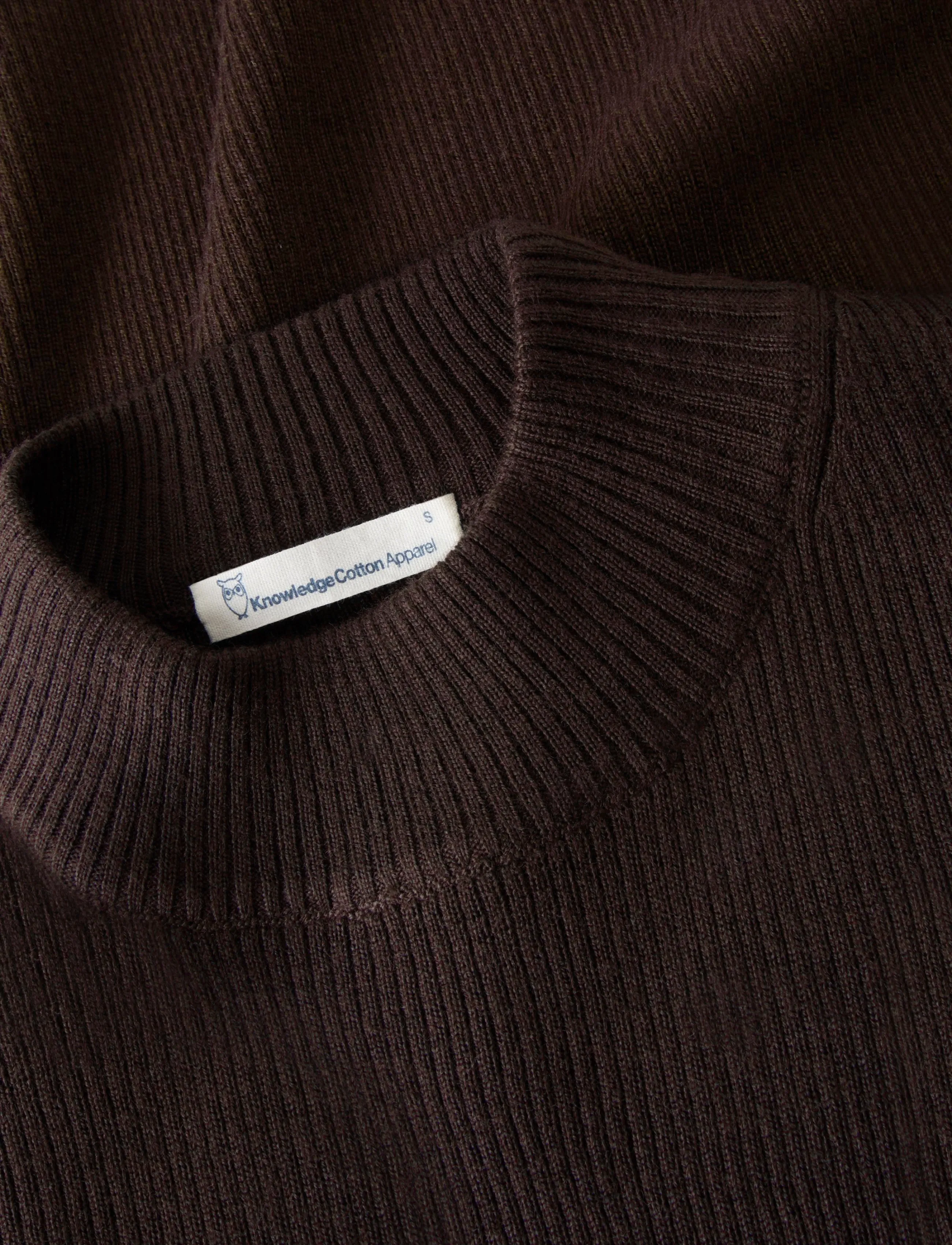 Knowledge Cotton Apparel - Merino rib mock neck long sleeve t- - turtleneck - chocolate torte - 3