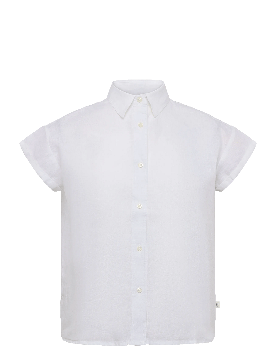 Knowledge Cotton Apparel - Aster fold-up linen short sleeve sh - kurzärmlige hemden - bright white - 0