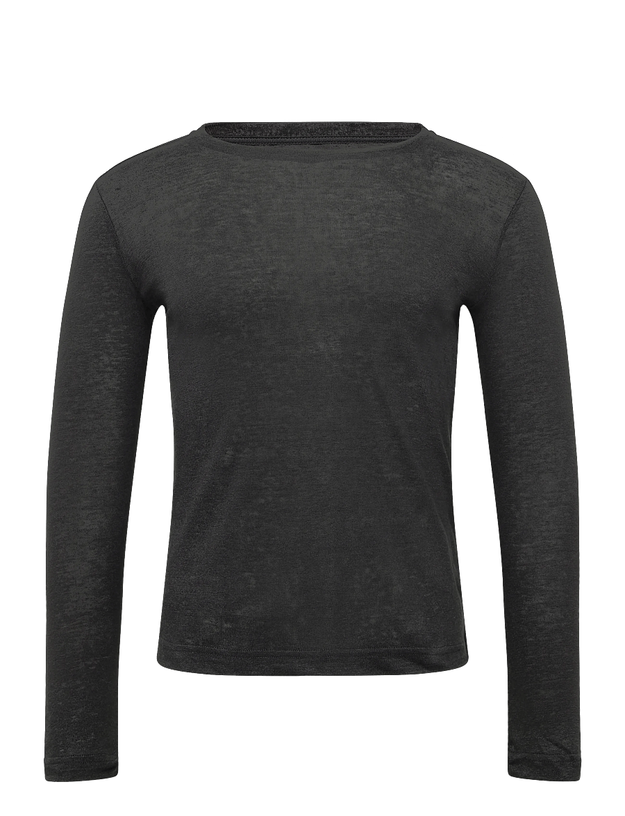 Knowledge Cotton Apparel - Long sleeve linen t-shirt - GOTS/Ve - pikkade varrukatega topid - black jet - 1
