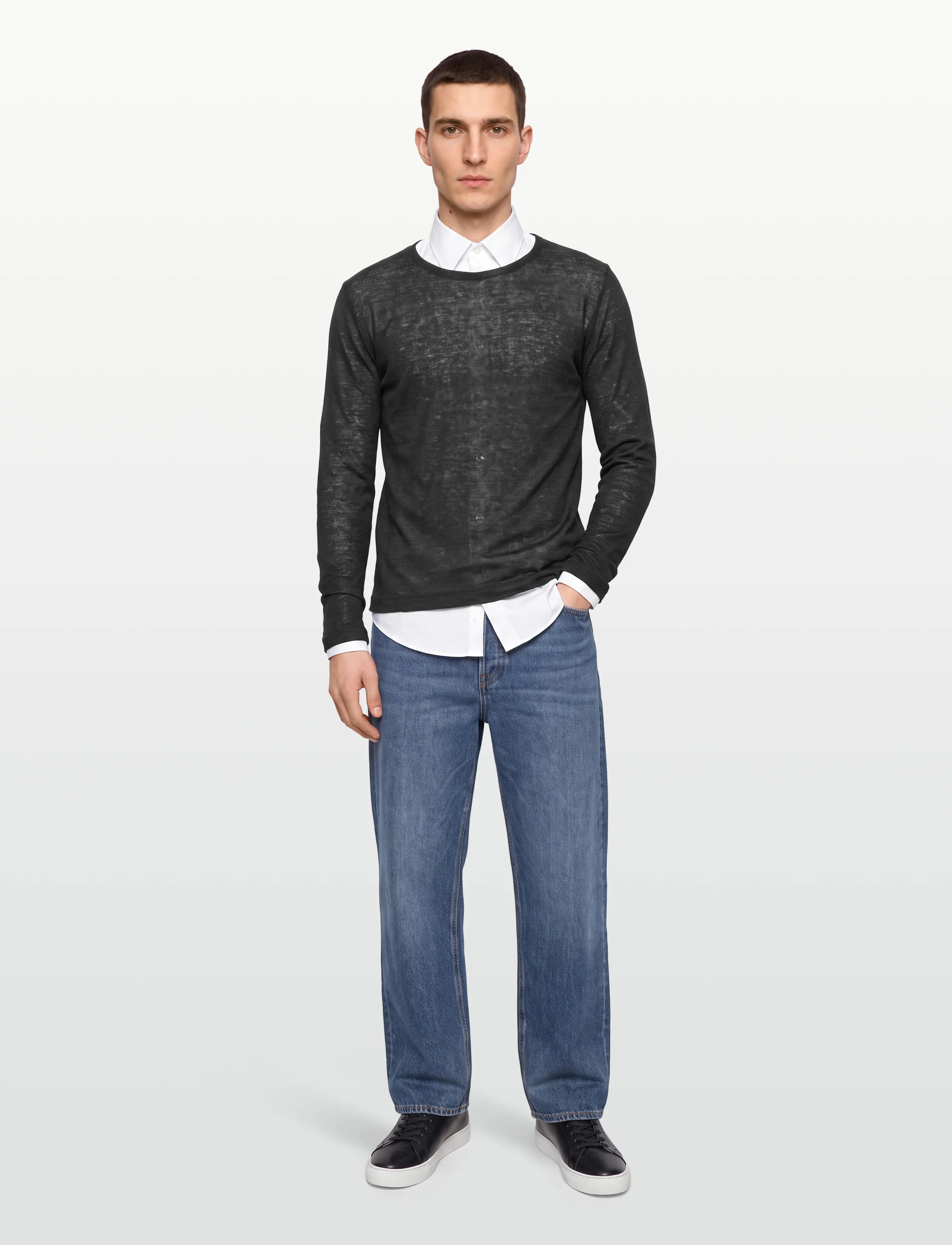 Knowledge Cotton Apparel - Long sleeve linen t-shirt - GOTS/Ve - long-sleeved tops - black jet - 0