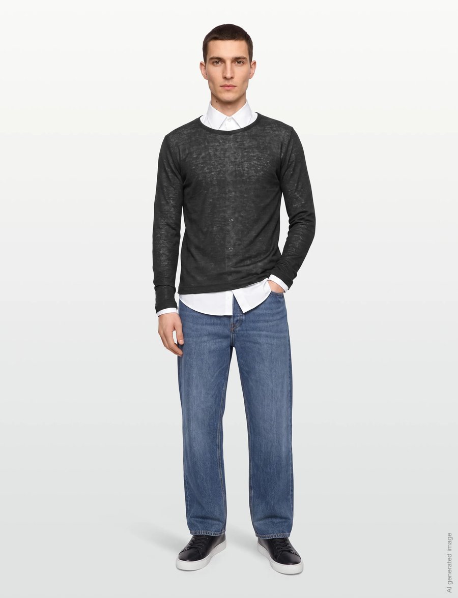 Knowledge Cotton Apparel - Long sleeve linen t-shirt - GOTS/Ve - pikkade varrukatega topid - black jet - 0