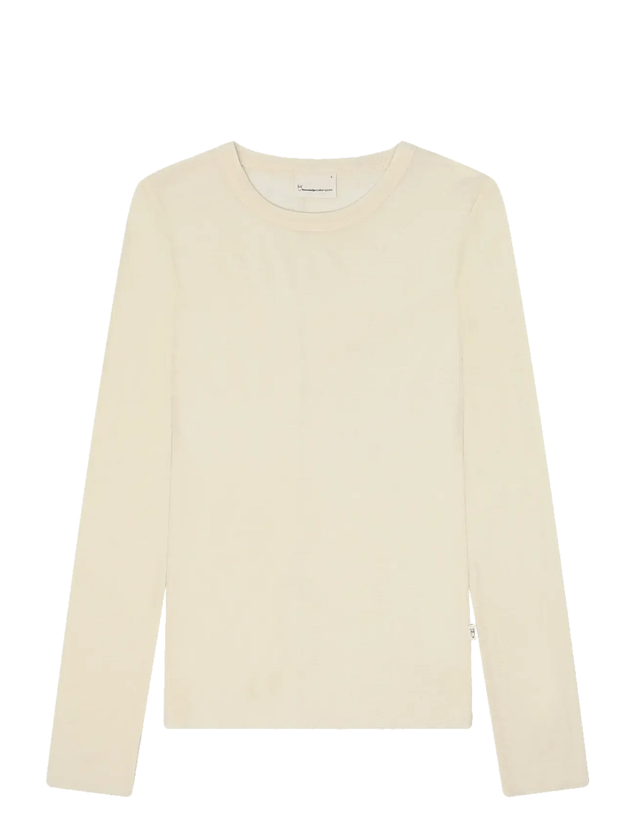 Knowledge Cotton Apparel - Merino rib long sleeve t-shirt - egret - 0