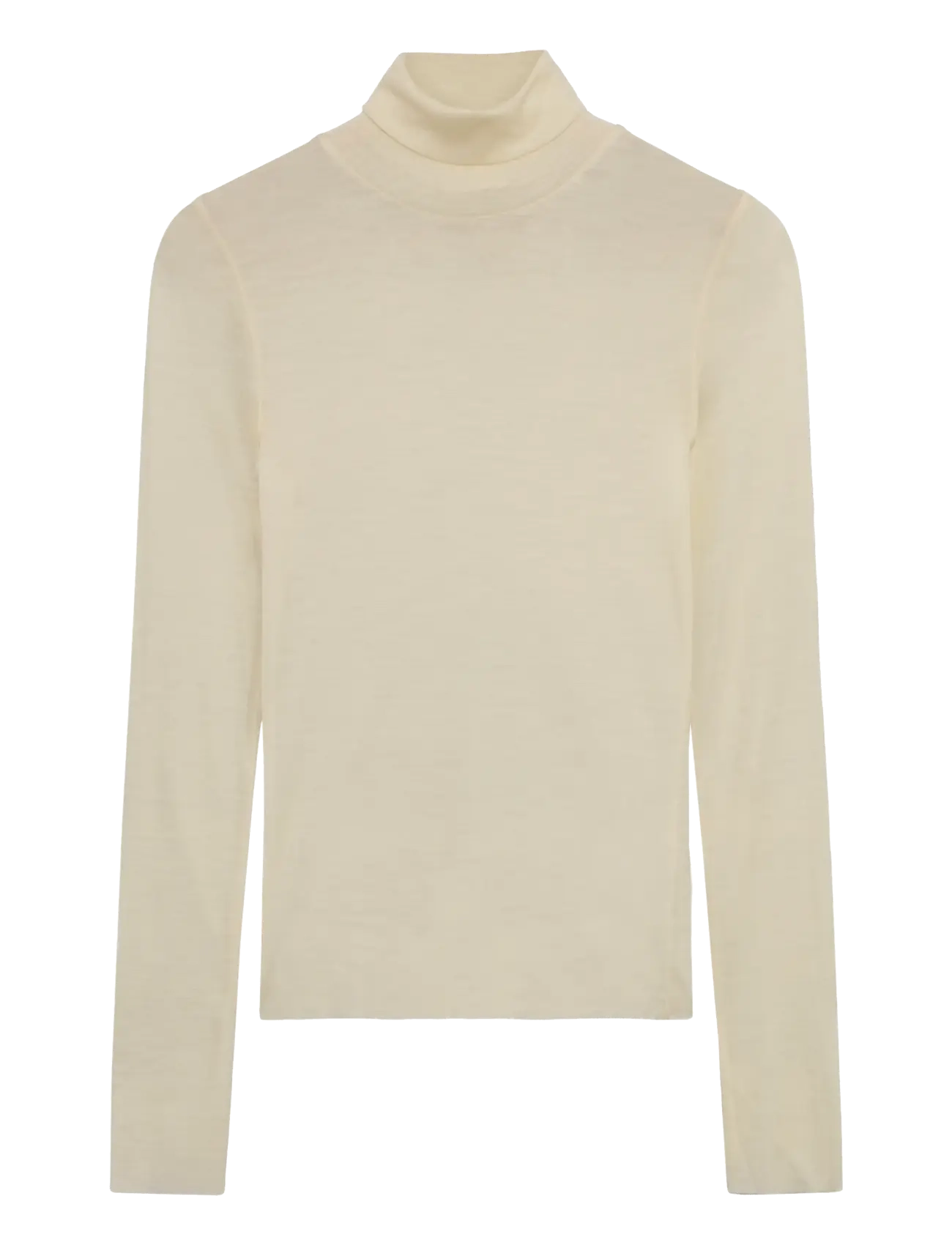 Knowledge Cotton Apparel Merino rib long sleeve roll-neck - T-Shirts & Tops - EGRET / cream