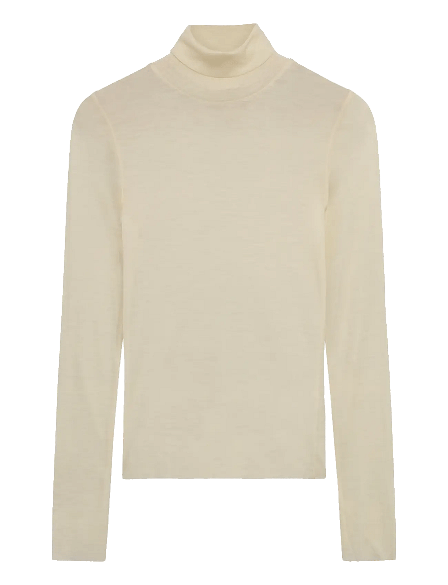 Knowledge Cotton Apparel - Merino rib long sleeve roll-neck - egret - 0