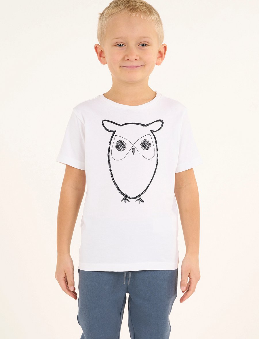 Knowledge Cotton Apparel - Regular big owl t-shirt - GOTS/Vega - bright white - 0