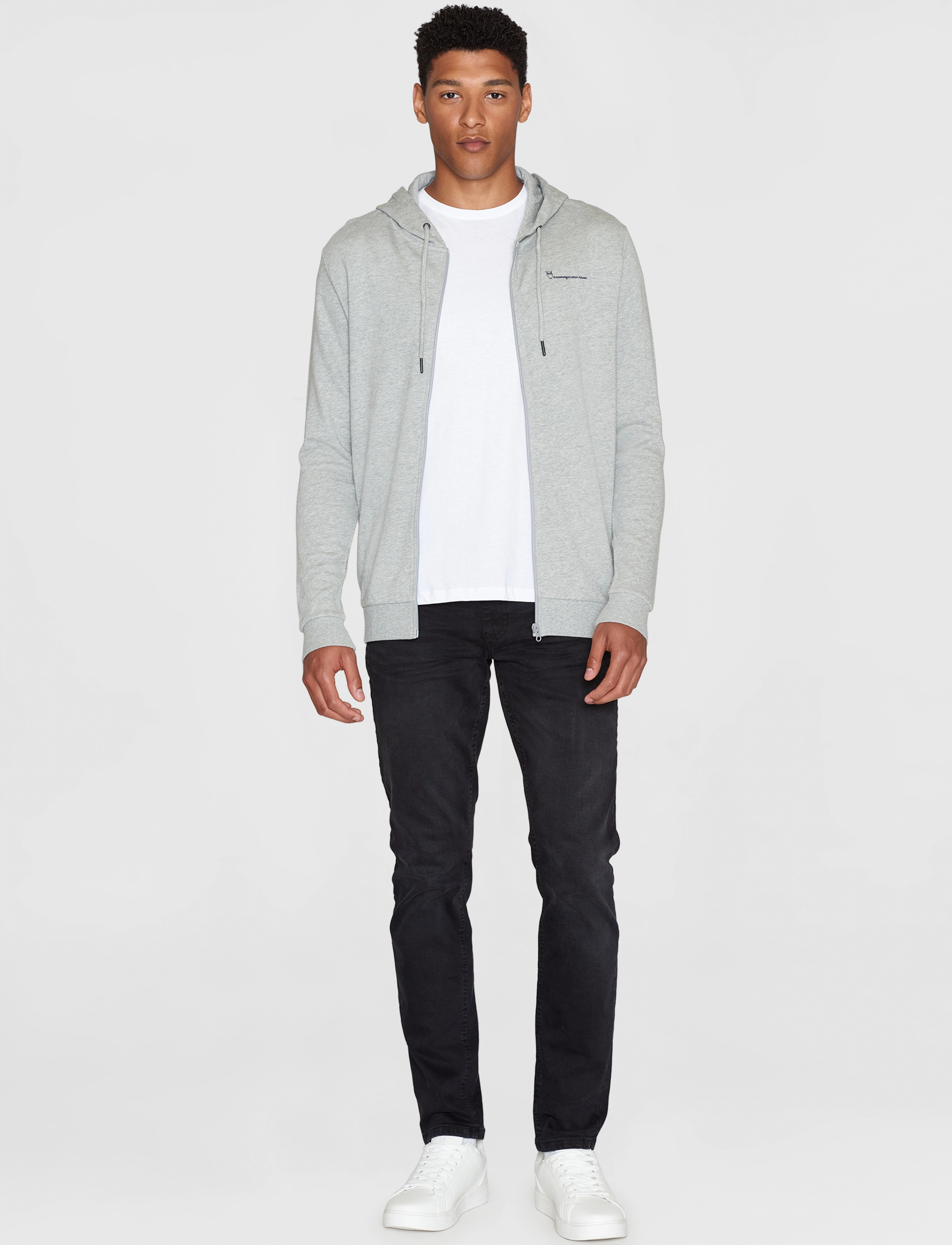 Knowledge Cotton Apparel - Knowledge hood zip sweat - GOTS/Veg - grey melange - 3