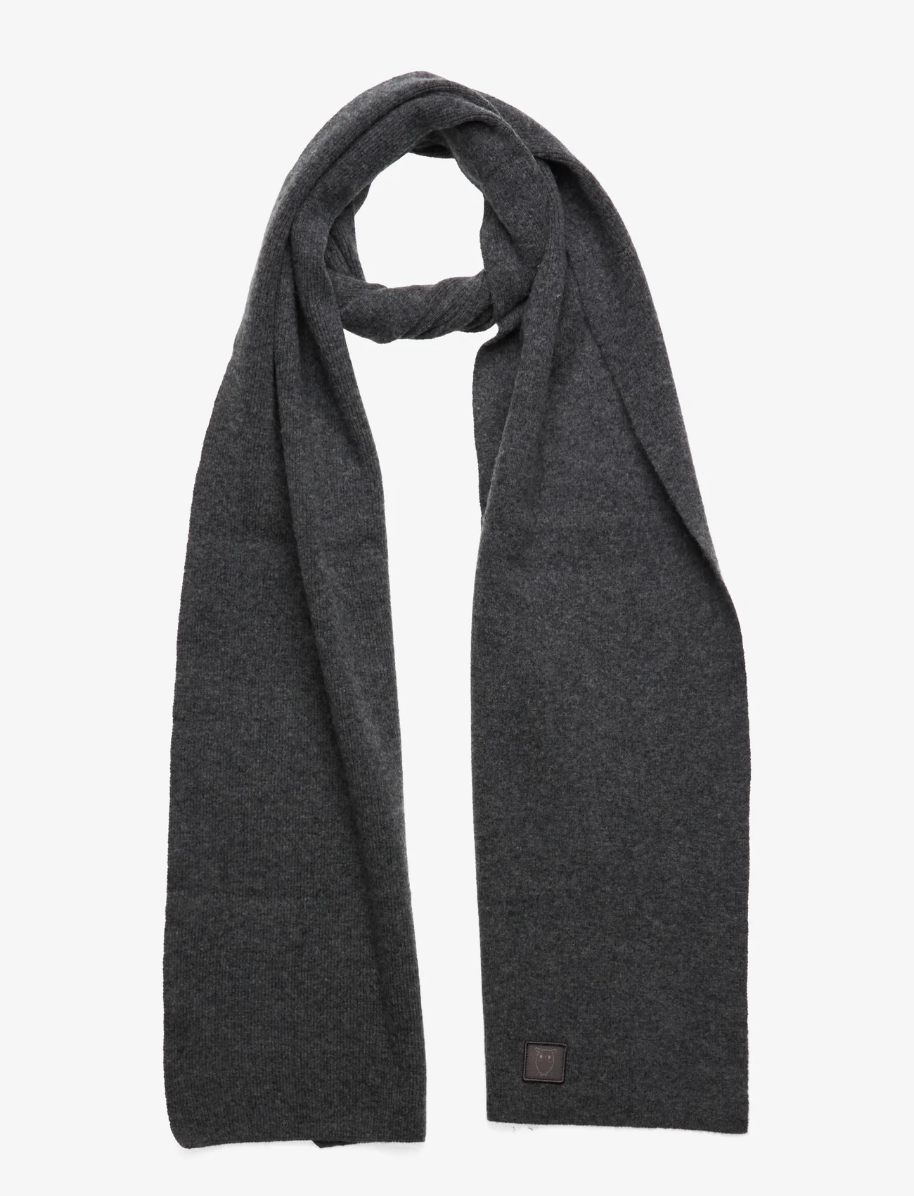 Knowledge Cotton Apparel - Rib knit wool scarf - RWS - winter scarves - dark grey melange - 0
