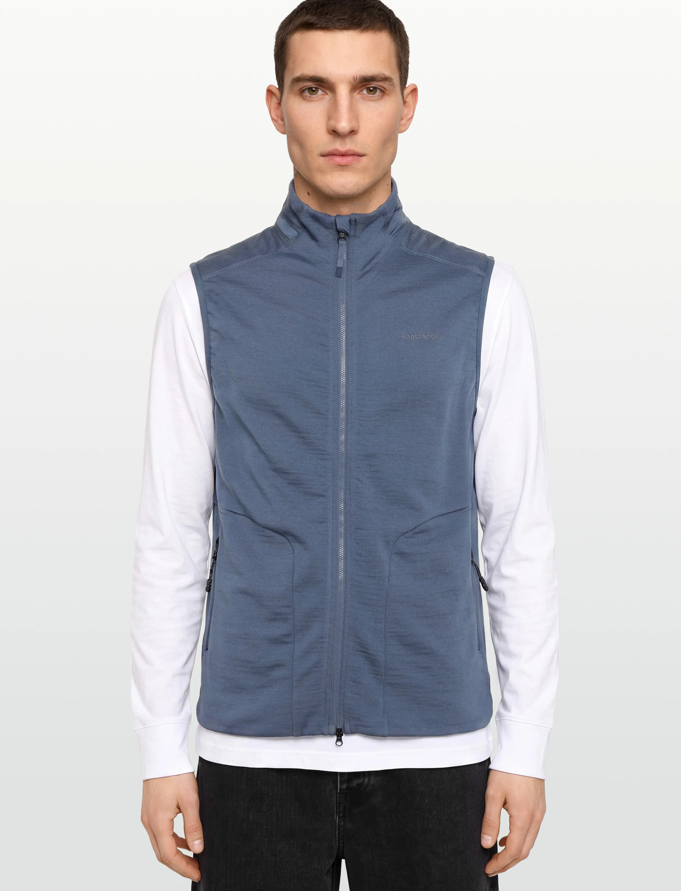 Knowledge Cotton Apparel - Dynamic wool fleece vest - vests - vintage indigo - 3