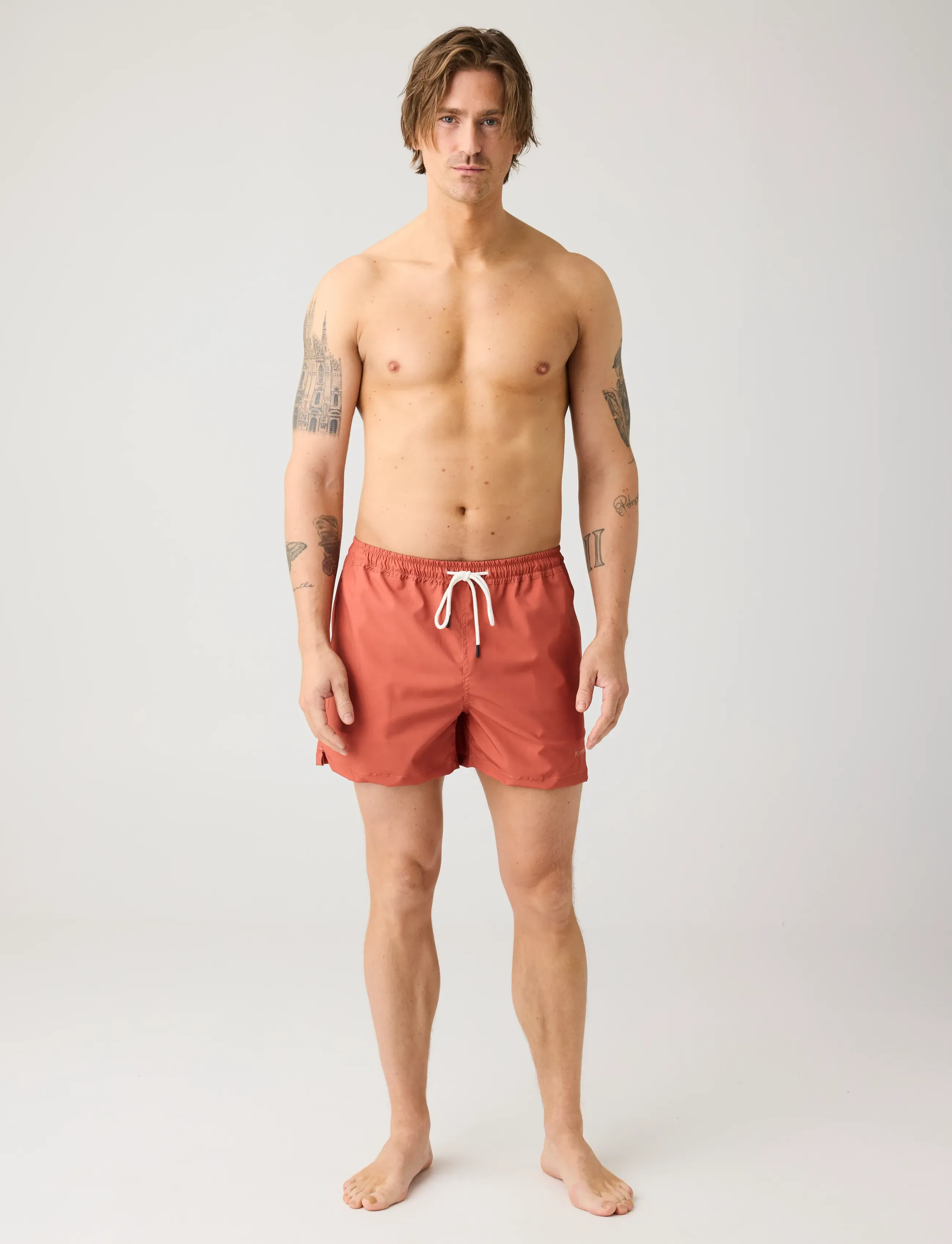 Knowledge Cotton Apparel Stretch Swimshorts, S, Bademode, Orange - Shorts, Männerswear