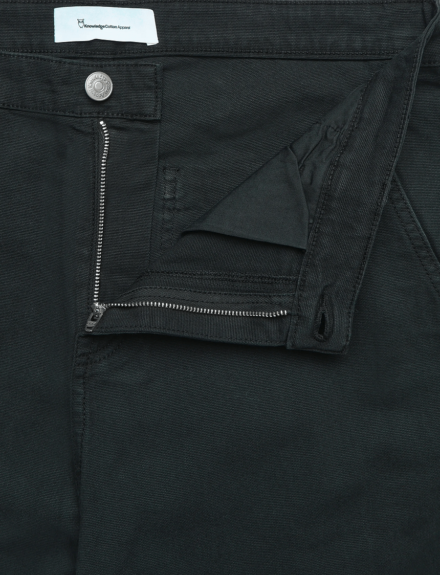Knowledge Cotton Apparel - CALLA tapered mid-rise canvas workw - freizeithosen - black jet - 3