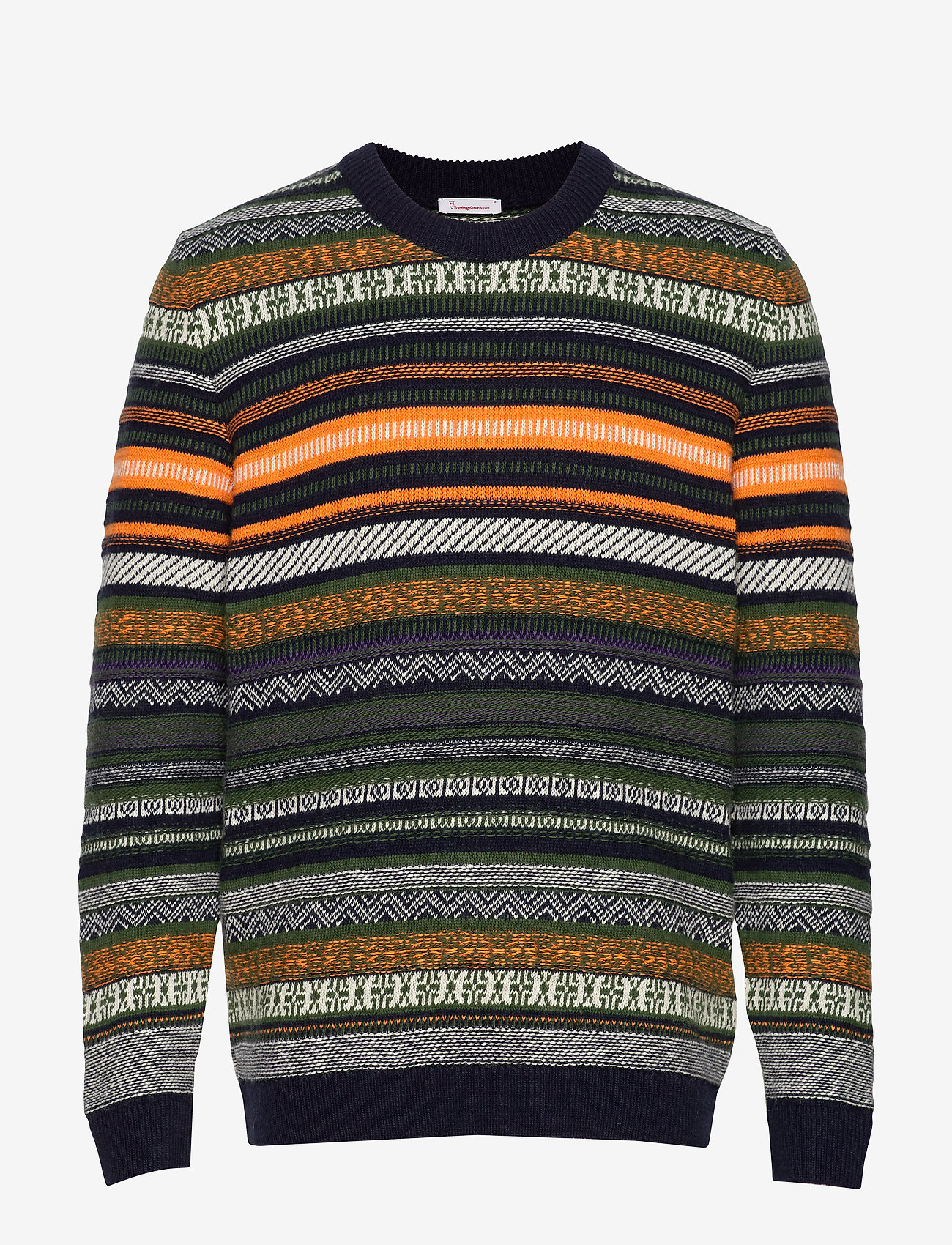 Knowledge Cotton Apparel - Multi colored jacquard o-neck knit - total eclipse - 0