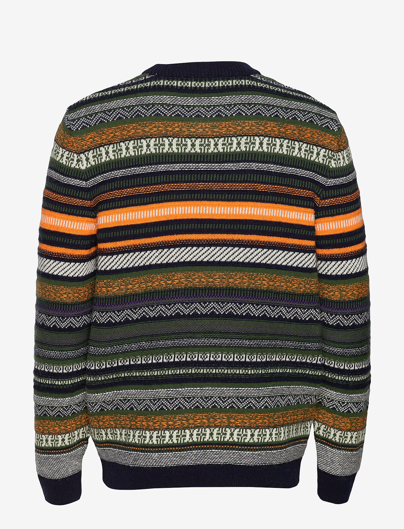 Knowledge Cotton Apparel - Multi colored jacquard o-neck knit - total eclipse - 1