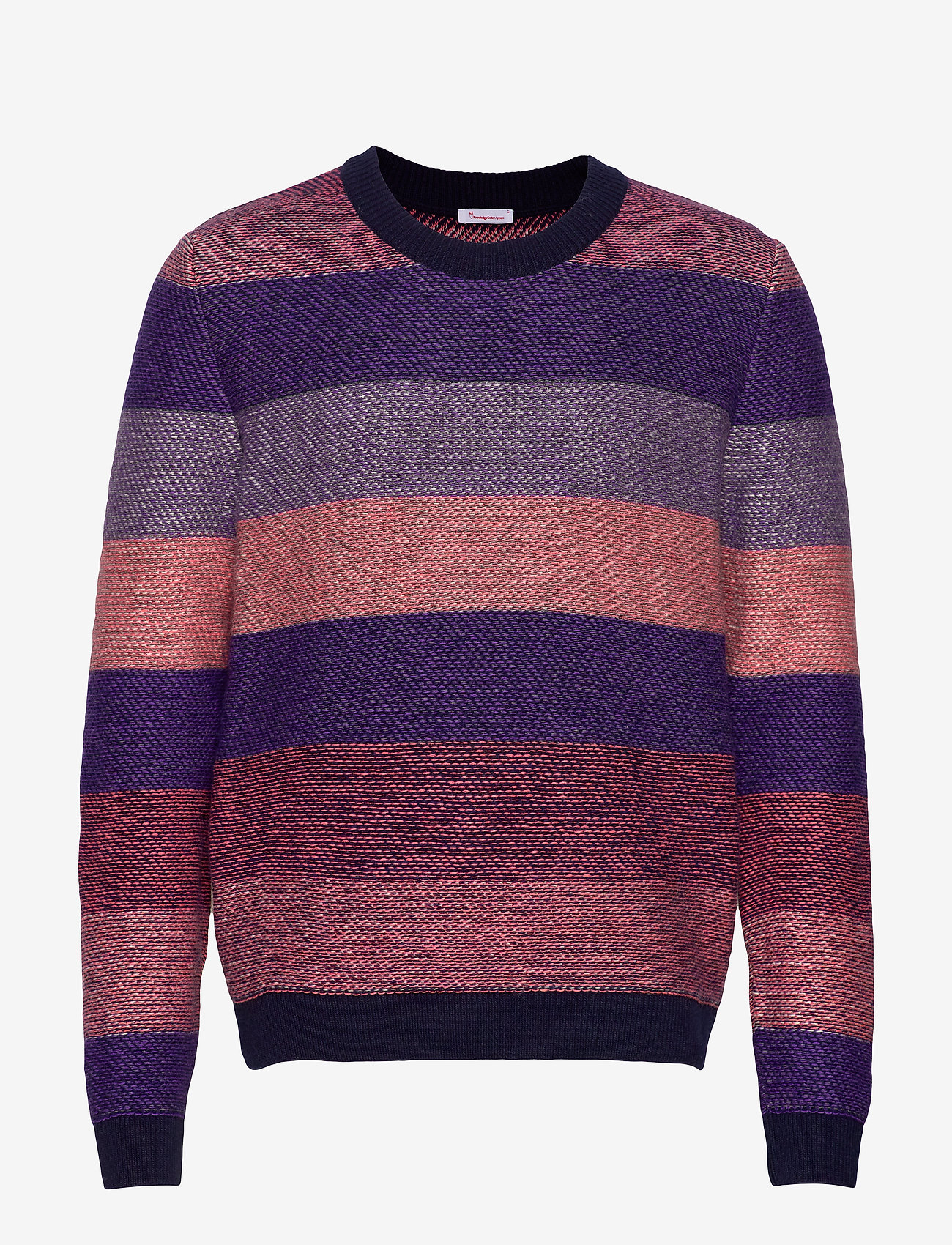 Knowledge Cotton Apparel - Multi colored striped o-neck knit - - total eclipse - 0