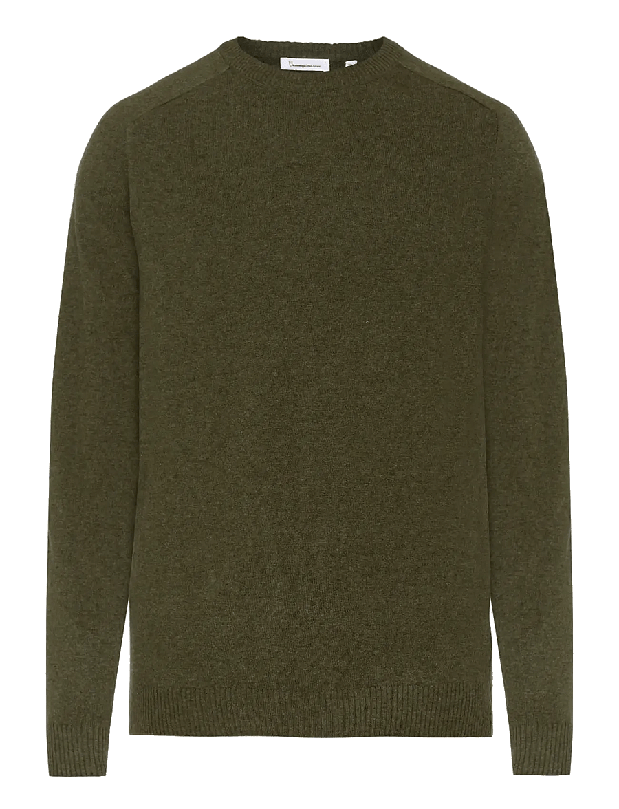 Knowledge Cotton Apparel - Lambswool Crew Neck - Ümara kaelusega - forrest night - 0