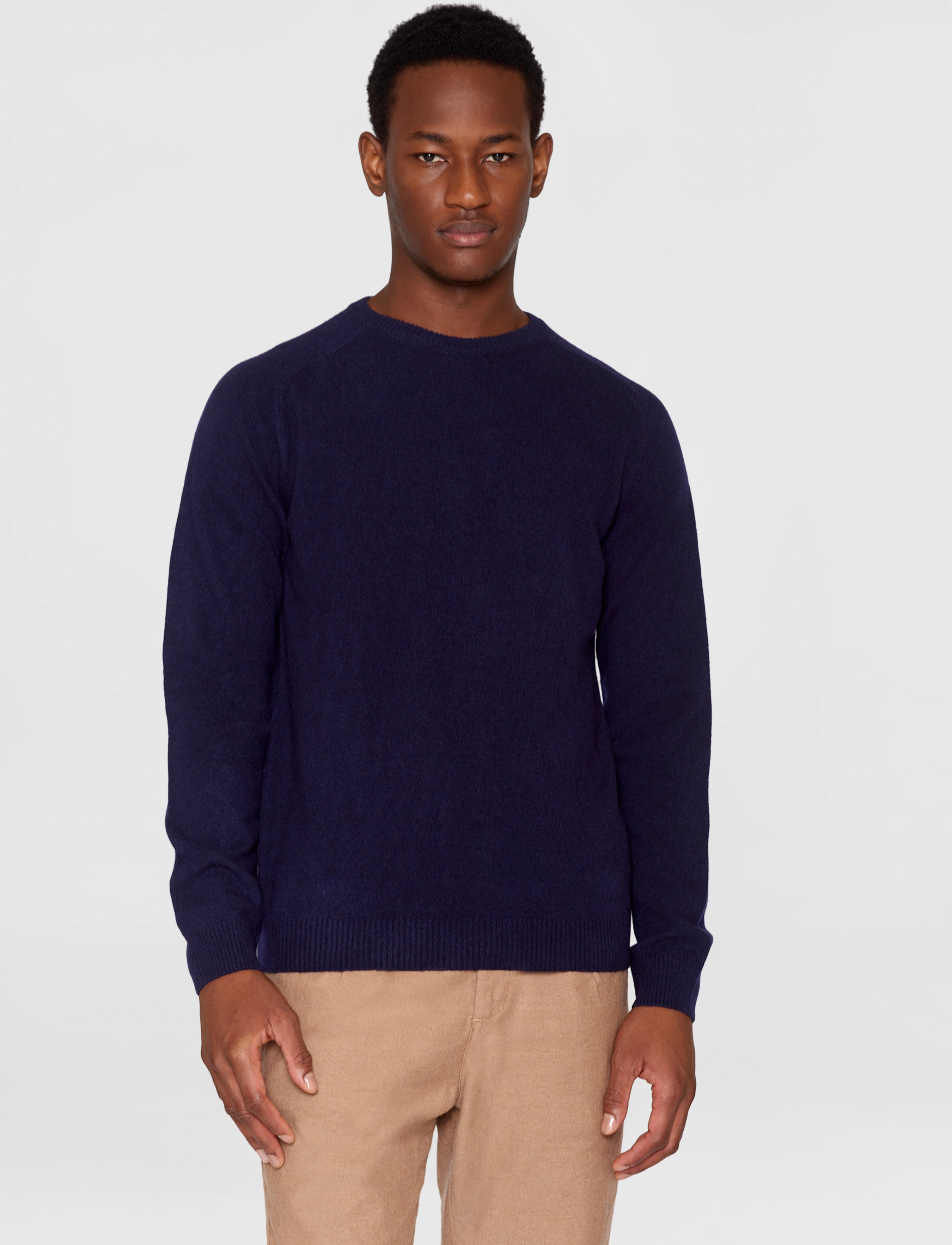 Knowledge Cotton Apparel Lambswool Crew Neck, XXL, Navy, Strik > Runde Halse, Herre
