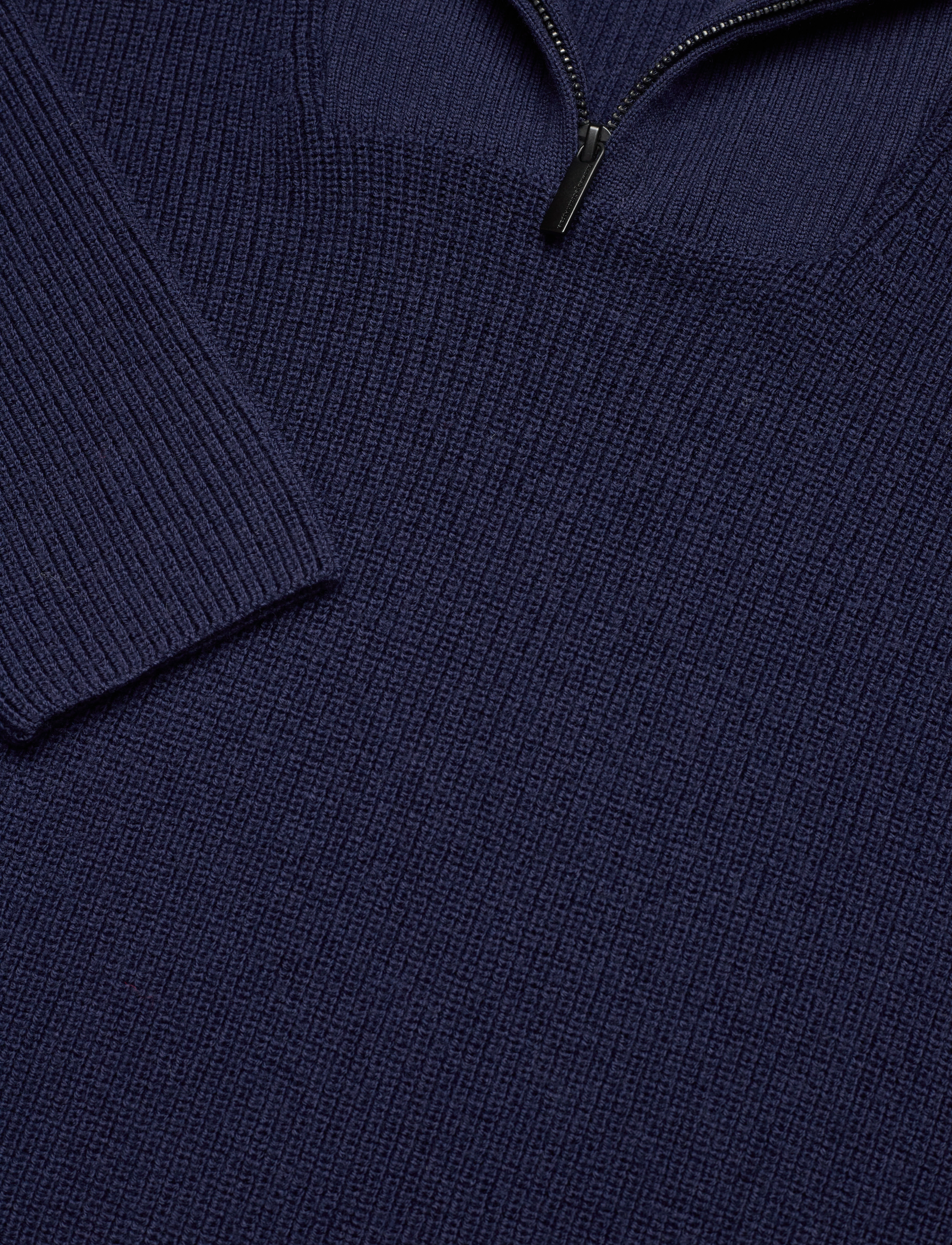 Knowledge Cotton Apparel - 1/2 neck zip merino wool rib knit - - total eclipse - 2