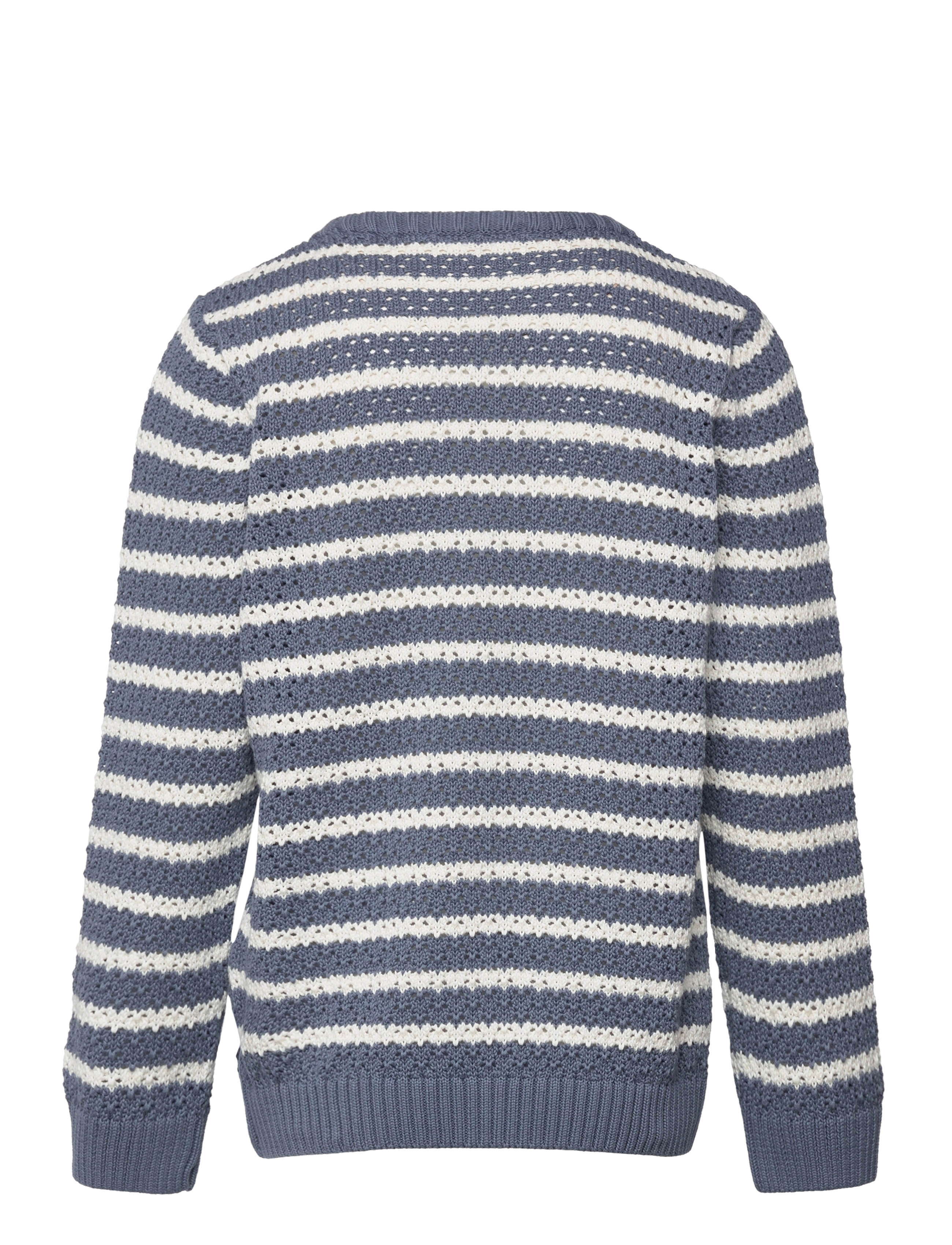 Knowledge Cotton Apparel - Striped eyelet crew neck knit - GOT - china blue - 1