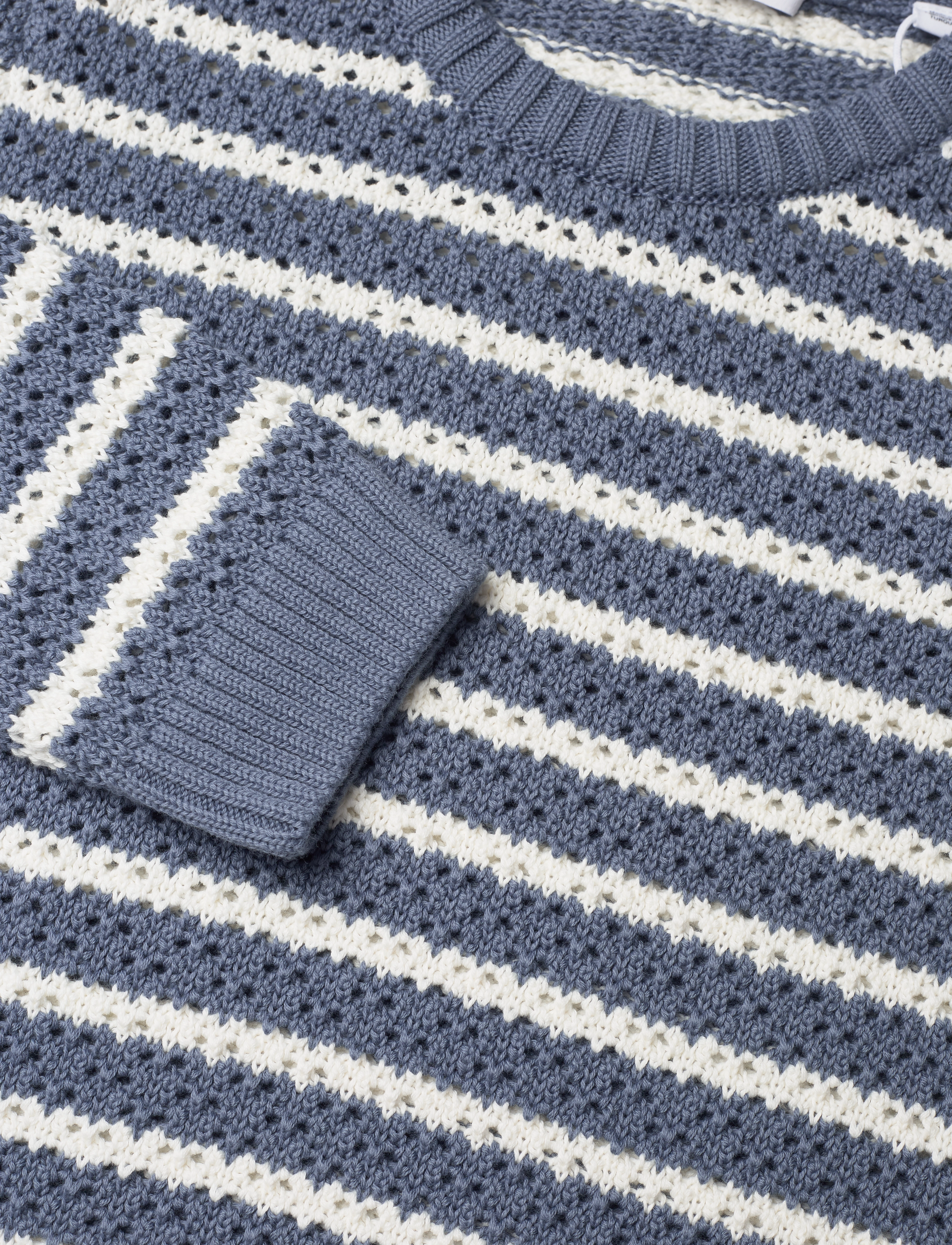 Knowledge Cotton Apparel - Striped eyelet crew neck knit - GOT - china blue - 4