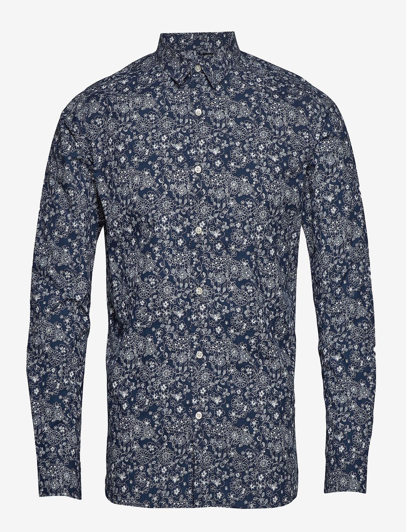 Knowledge Cotton Apparel - Outline flower printed shirt - GOTS - total eclipse - 0