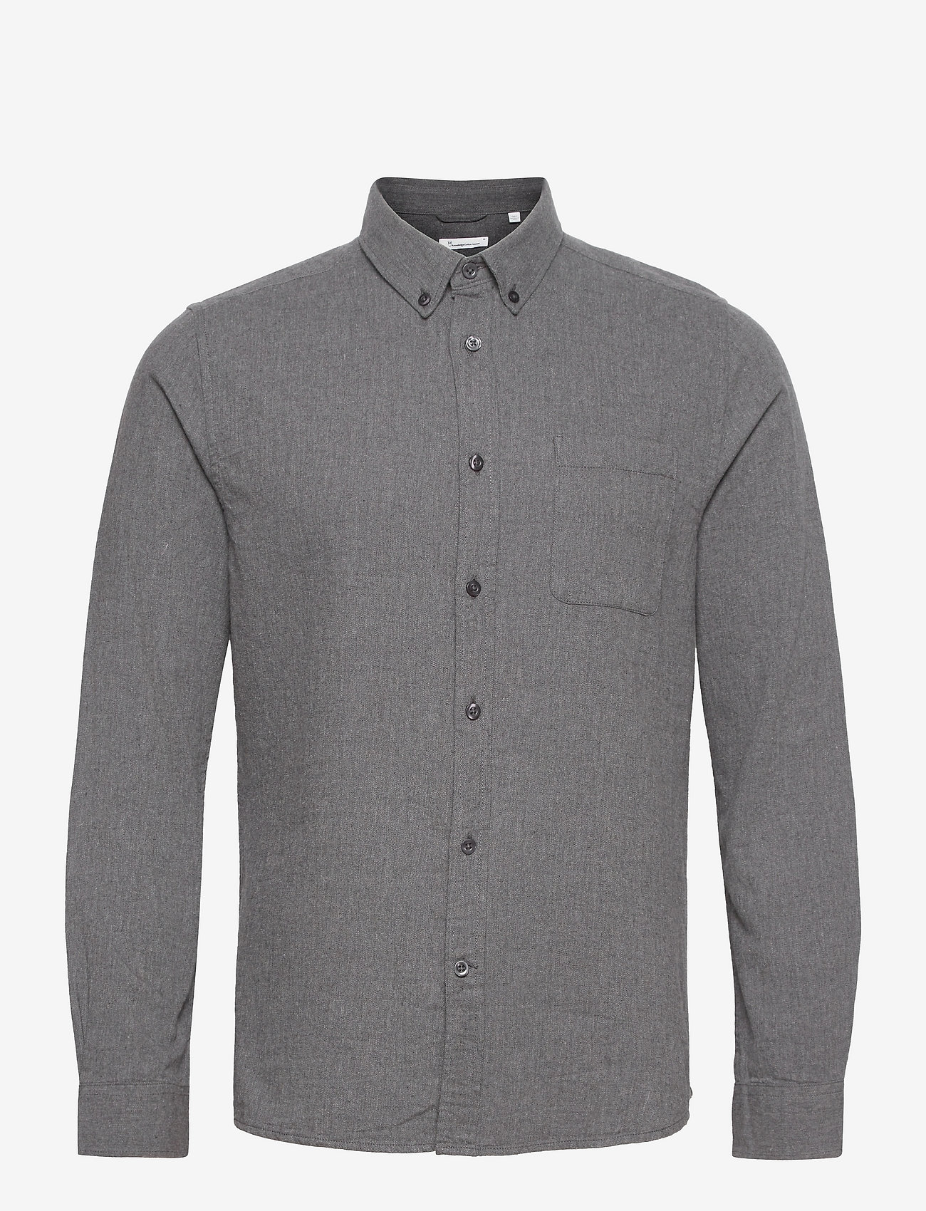 Knowledge Cotton Apparel - Melangé flannel custom fit shirt - - dark grey melange - 0