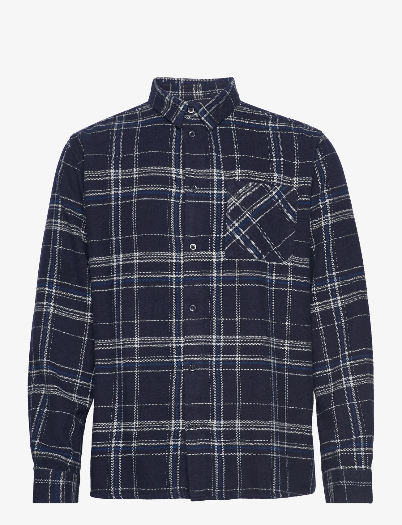 Knowledge Cotton Apparel - Light flannel checkered relaxed fit - geruite overhemden - navy check - 0