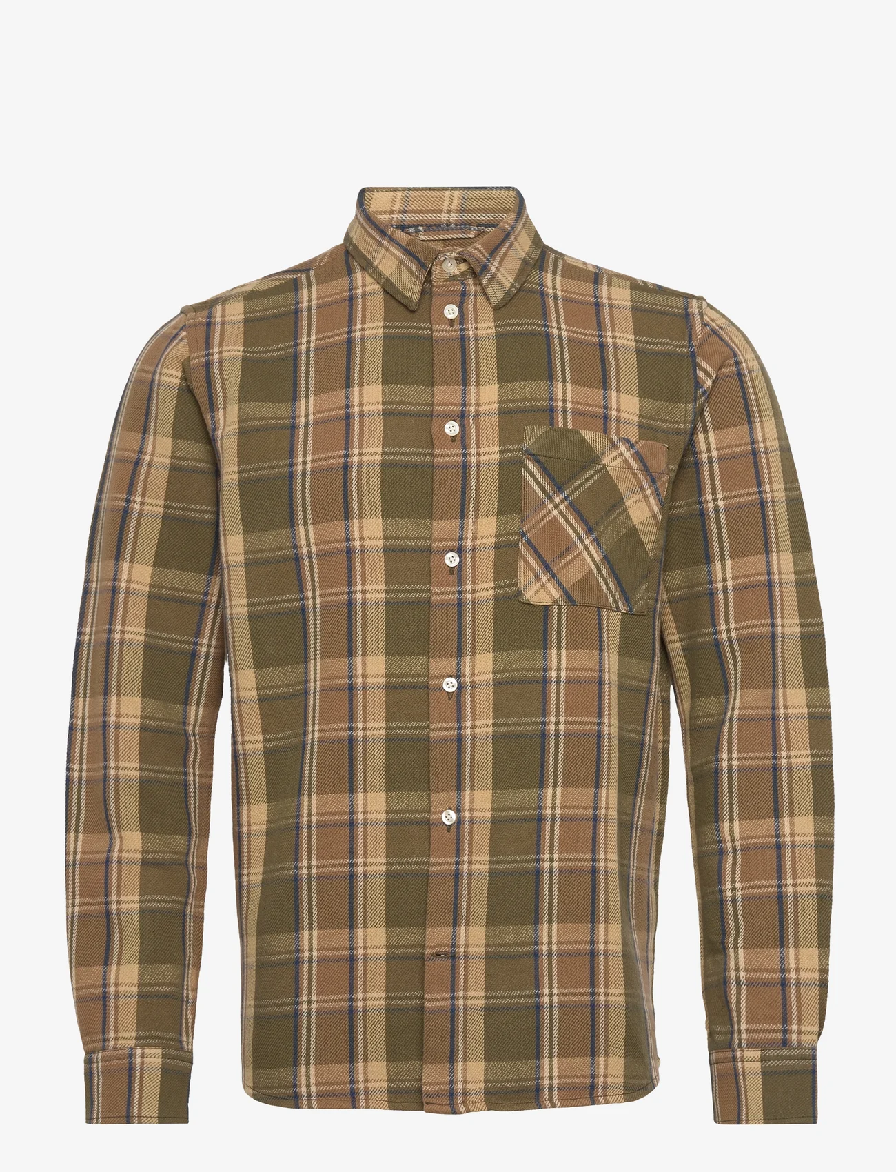 Knowledge Cotton Apparel - Light flannel checkered relaxed fit - ternede skjorter - green check - 0