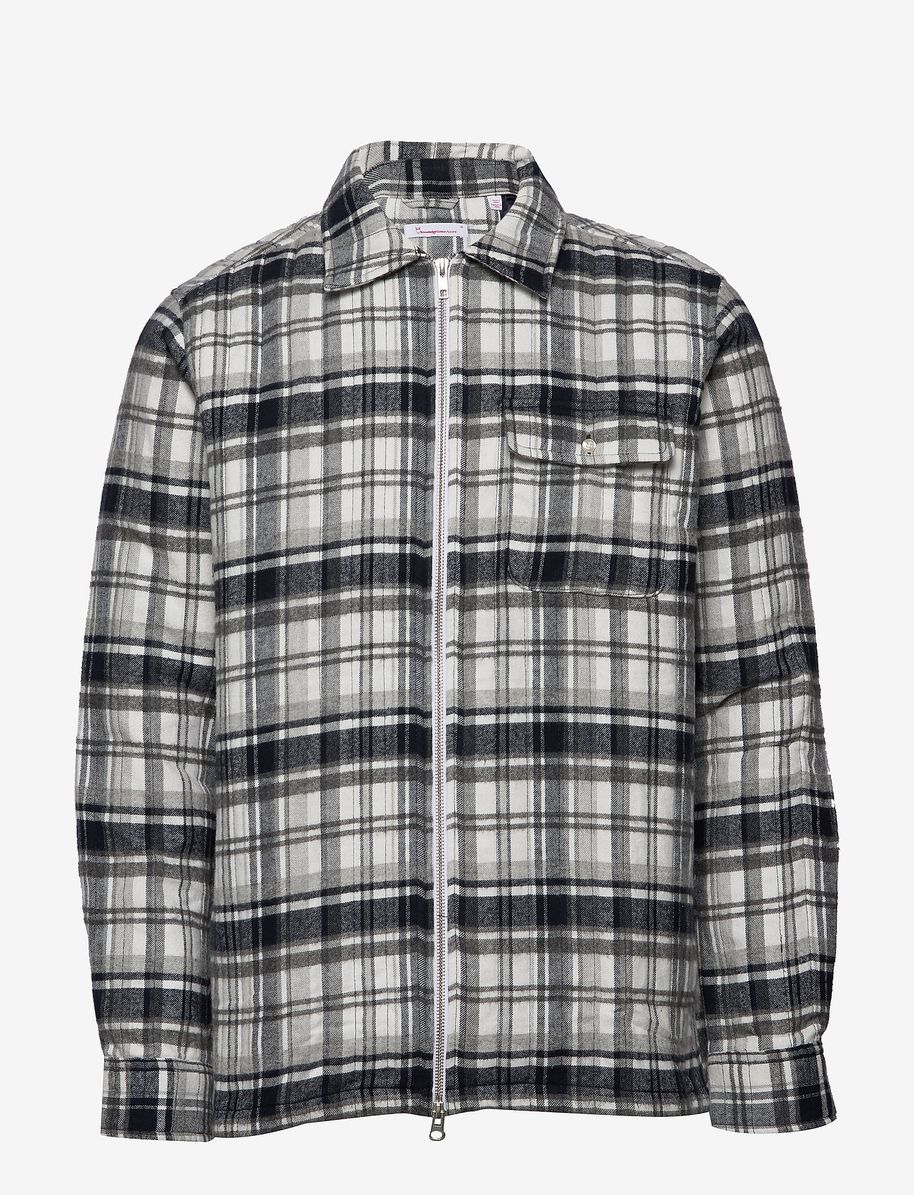 Knowledge Cotton Apparel - Quilted checked fannel overshirt - - dark grey melange - 0
