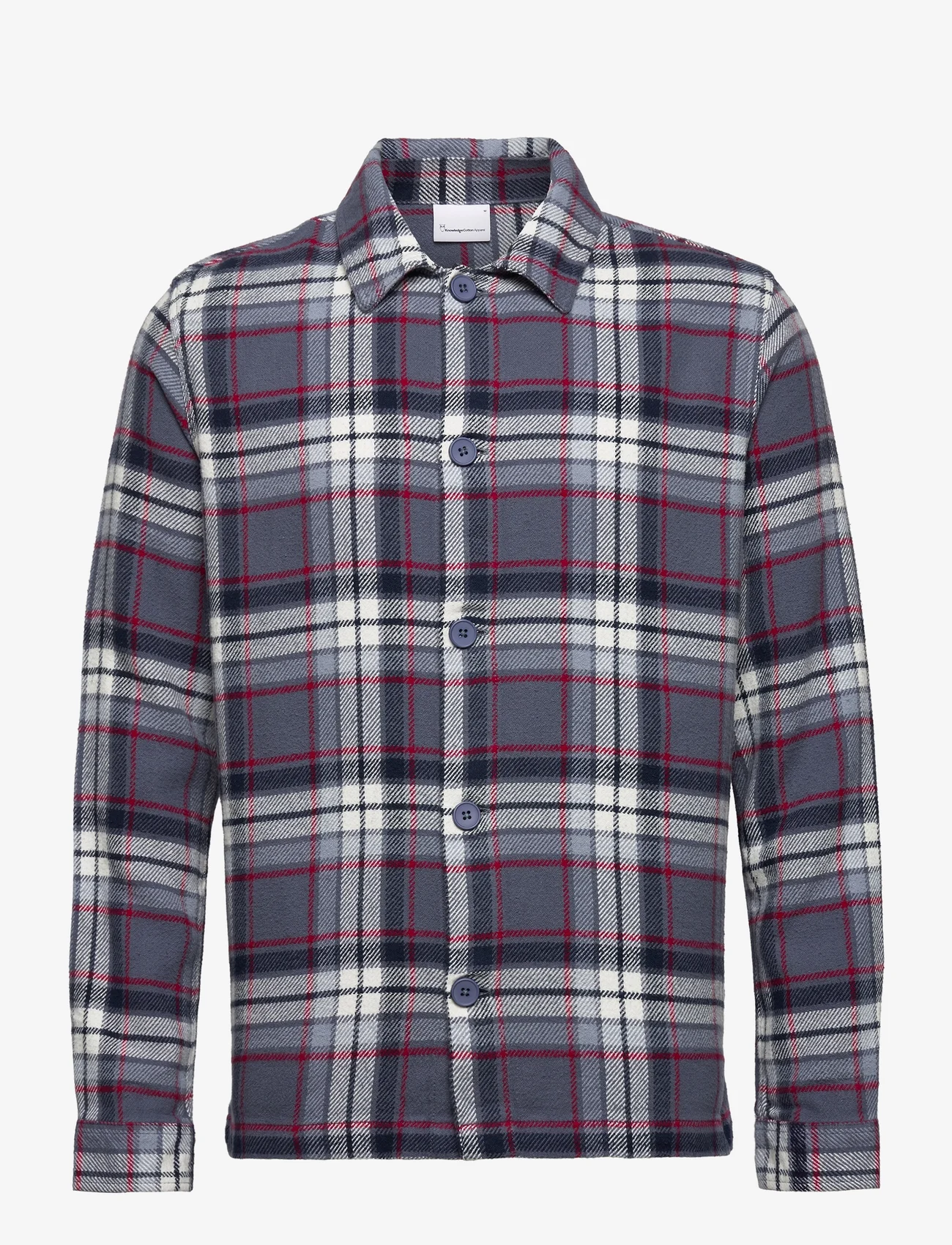 Knowledge Cotton Apparel - Big checked heavy flannel overshirt - mehed - china blue - 0
