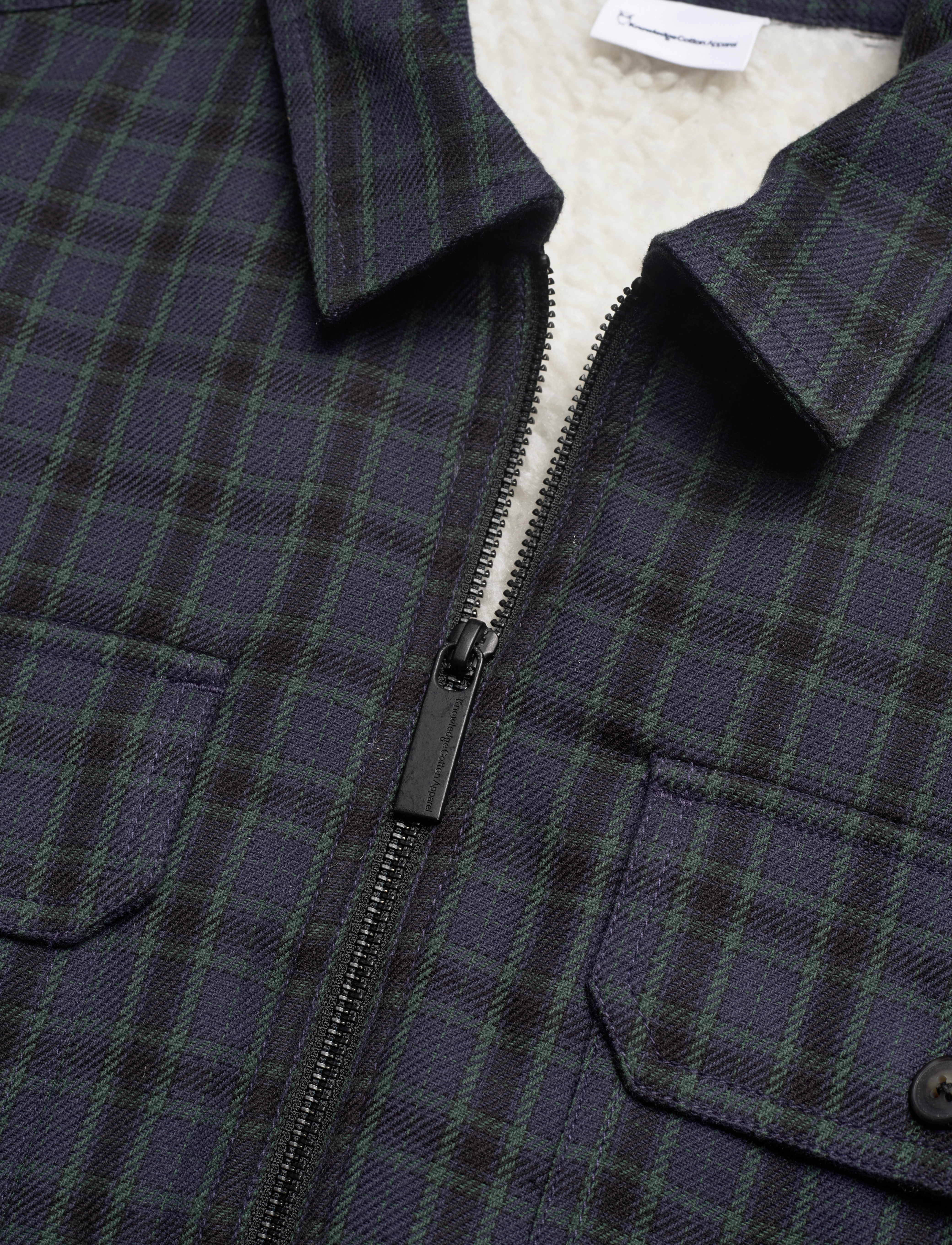 Knowledge Cotton Apparel - Teddy lining checked overshirt - OC - trekking green - 3