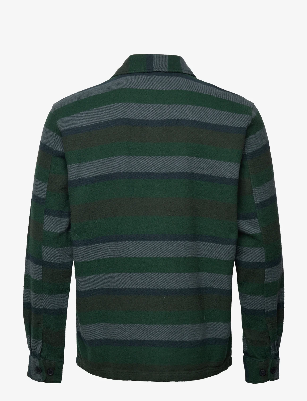 Knowledge Cotton Apparel - Heavy flannel striped overshirt - G - trekking green - 1